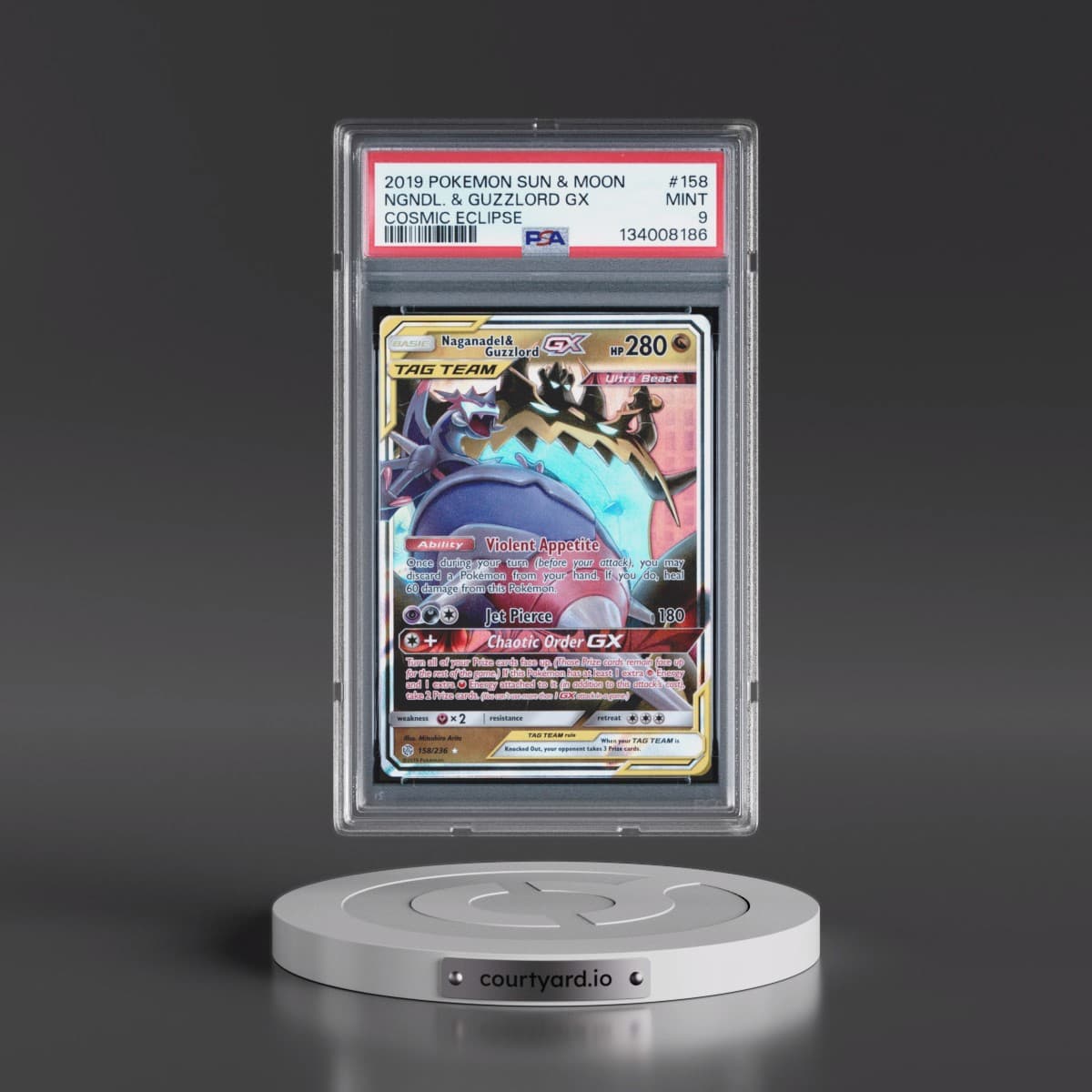 2019 Pokémon Sun & Moon Cosmic Eclipse #158 Naganadel & Guzzlord GX - Holo (PSA 9 MINT)