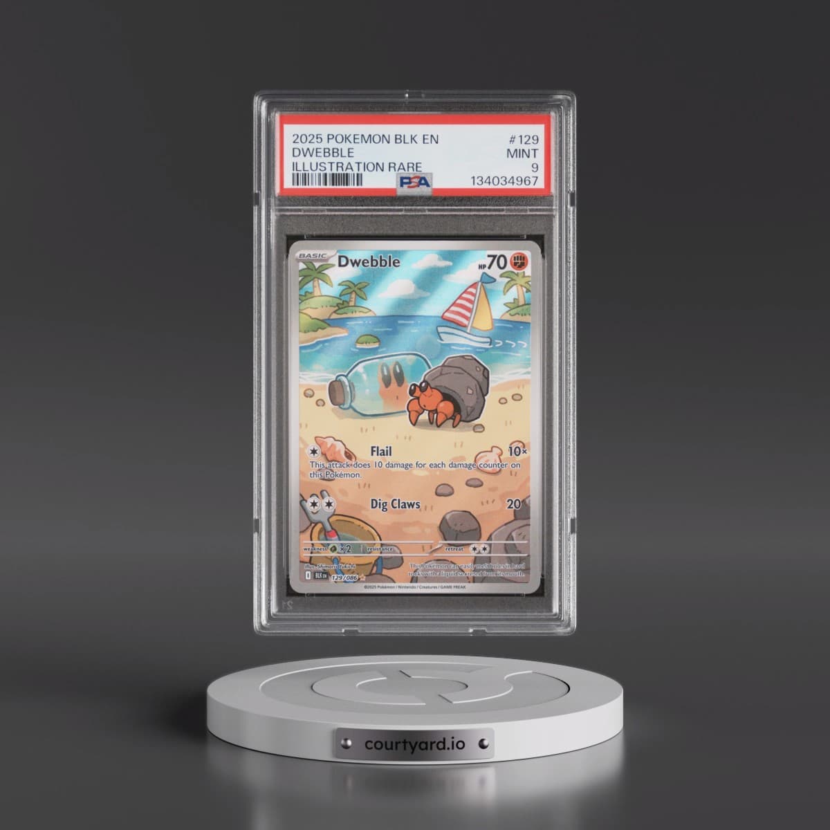 2025 Pokémon Blk EN-Black Bolt #129 Dwebble - Illustration Rare (PSA 9 MINT)