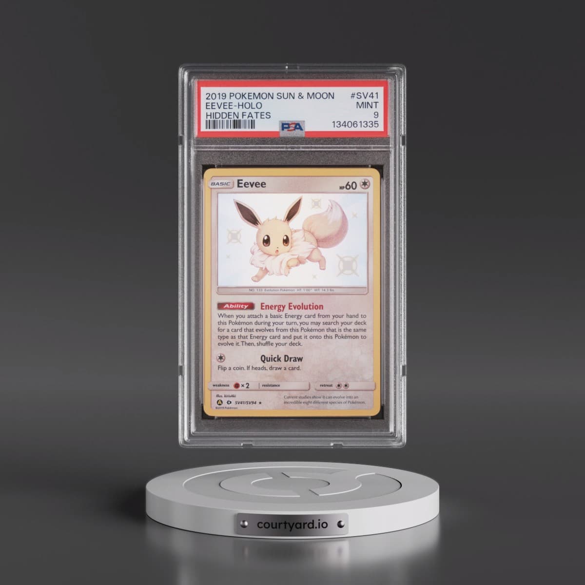 2019 Pokémon Sun & Moon Hidden Fates #SV41 Eevee - Holo (PSA 9 MINT)