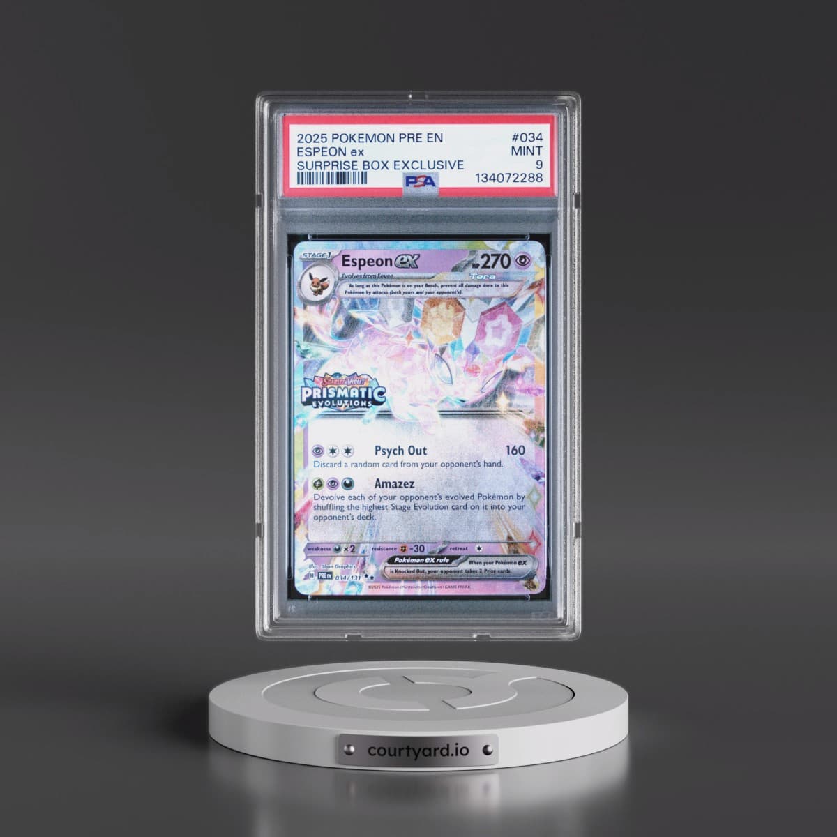 2025 Pokémon Pre EN-Prismatic Evolutions #034 Espeon EX - Holo Surprise Box Exclusive (PSA 9 MINT)