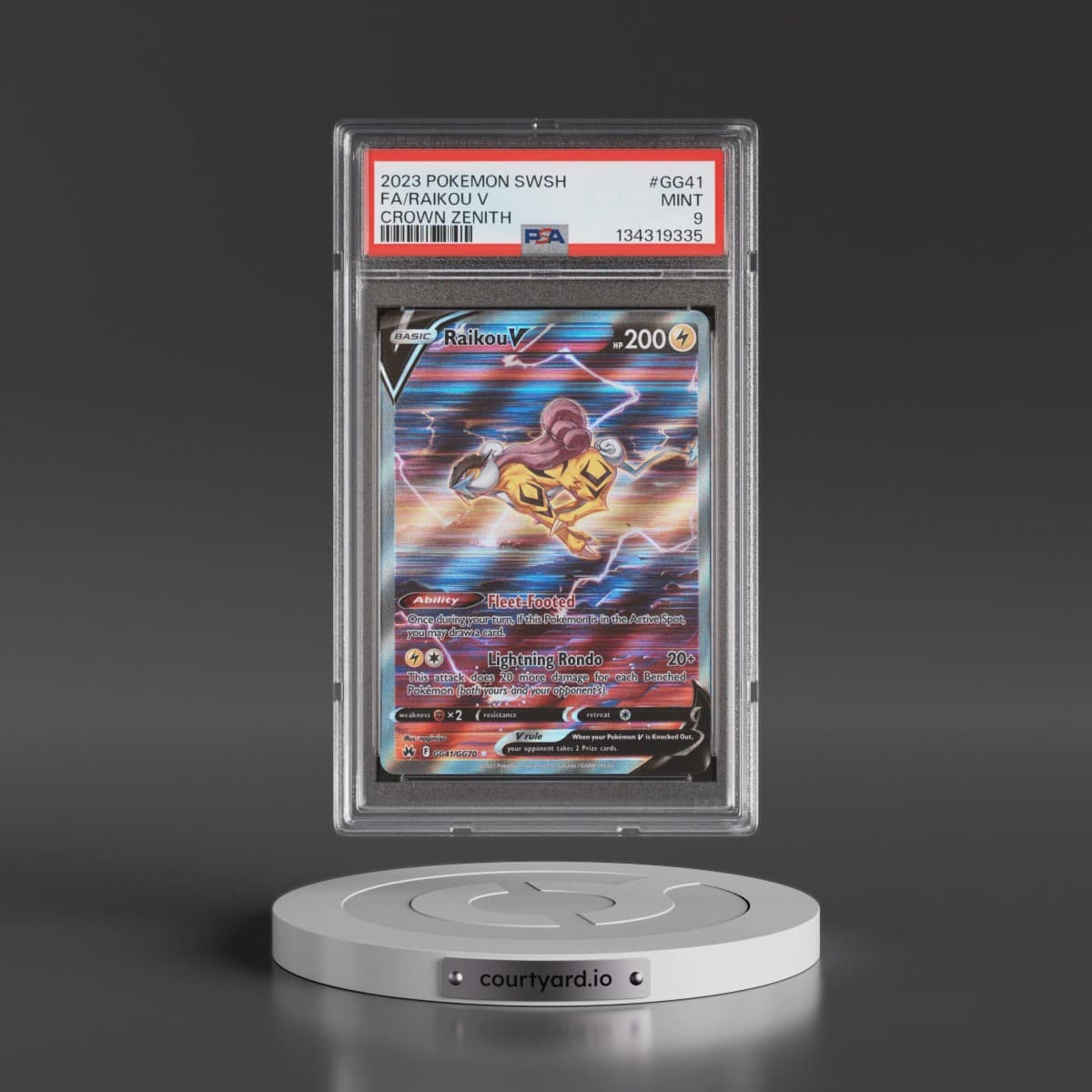 2023 Pokémon Sword and Shield Crown Zenith #GG41 Raikou V - Holo Full Art (PSA 9 MINT)