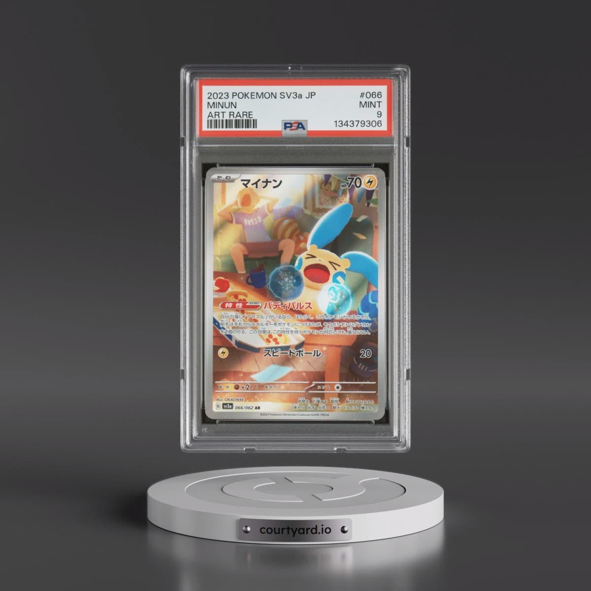 2023 Pokémon Sv3a-Raging Surf #066 Minun - Art Rare (PSA 9 MINT)