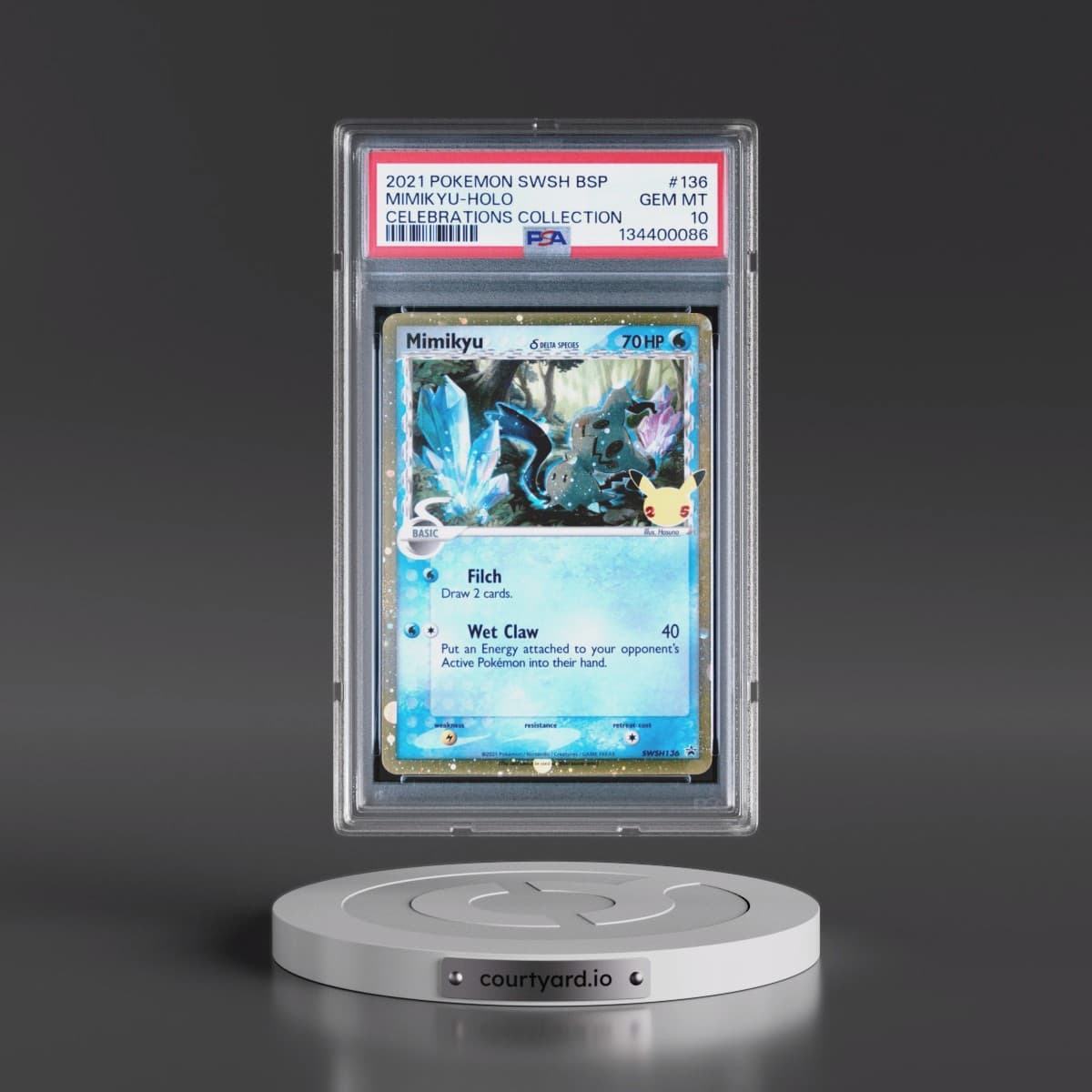 2021 Pokémon Swsh Black Star Promo #136 Mimikyu - Holo Celebrations Collection (PSA 10 GEM MINT)