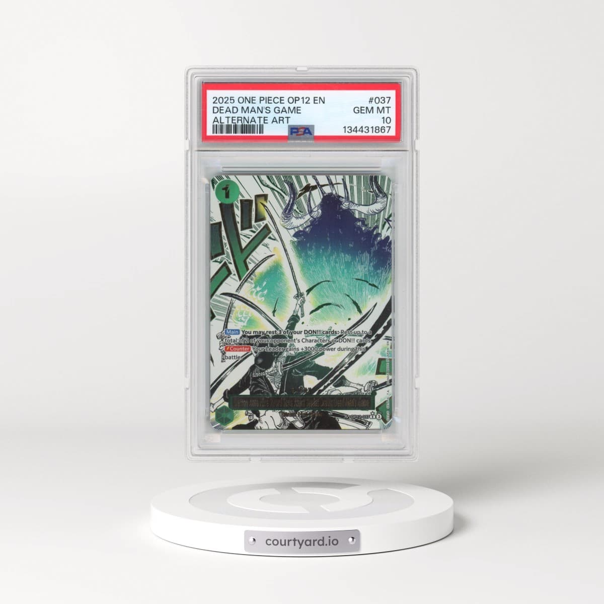 2025 One Piece OP12-Legacy of the Master #037 Demon Aura Nine-Sword Style Asura Blades Drawn Dead Man's Game - Alternate Art (PSA 10 GEM MINT)