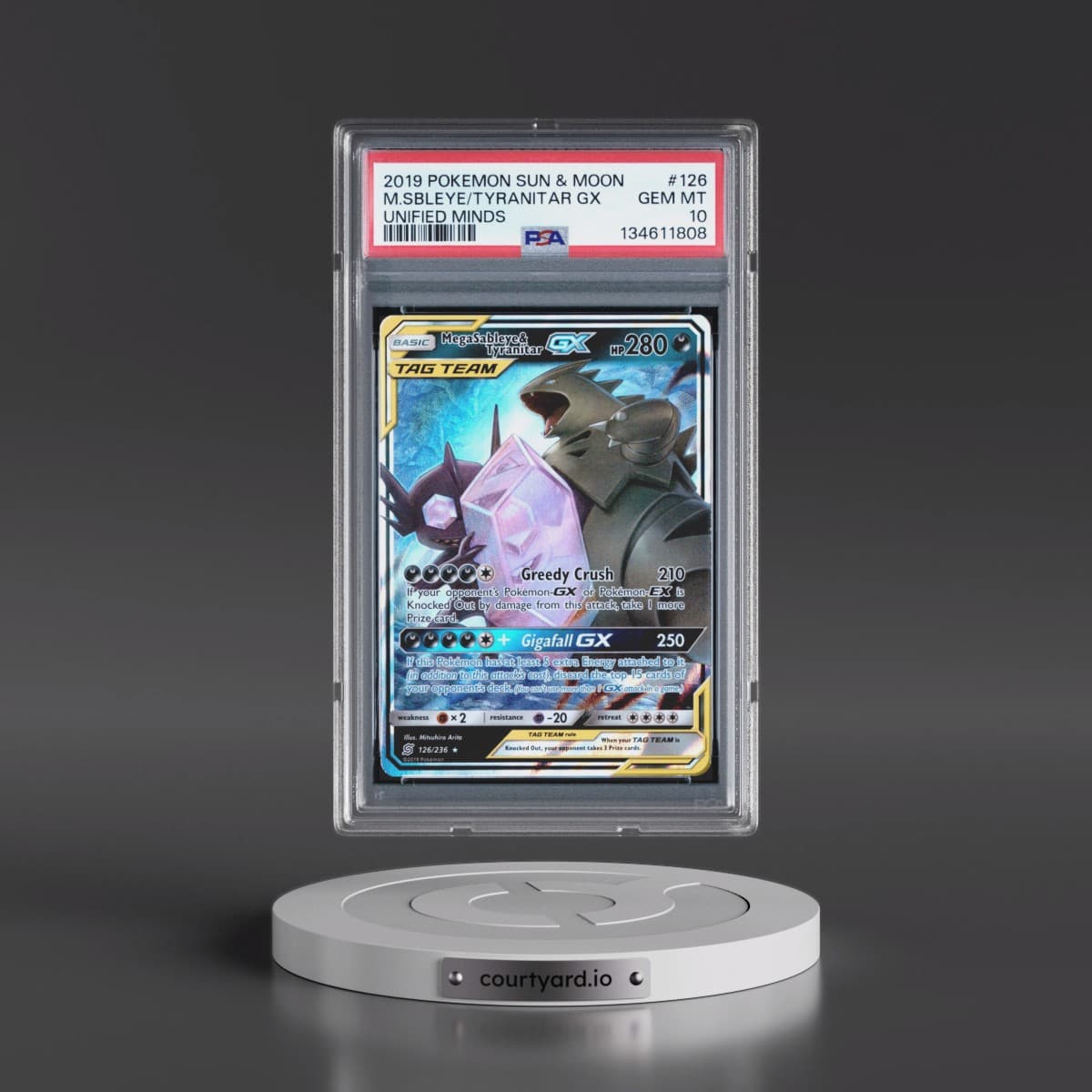 2019 Pokémon Sun & Moon Unified Minds #126 Mega Sableye & Tyranitar GX - Holo (PSA 10 GEM MINT)