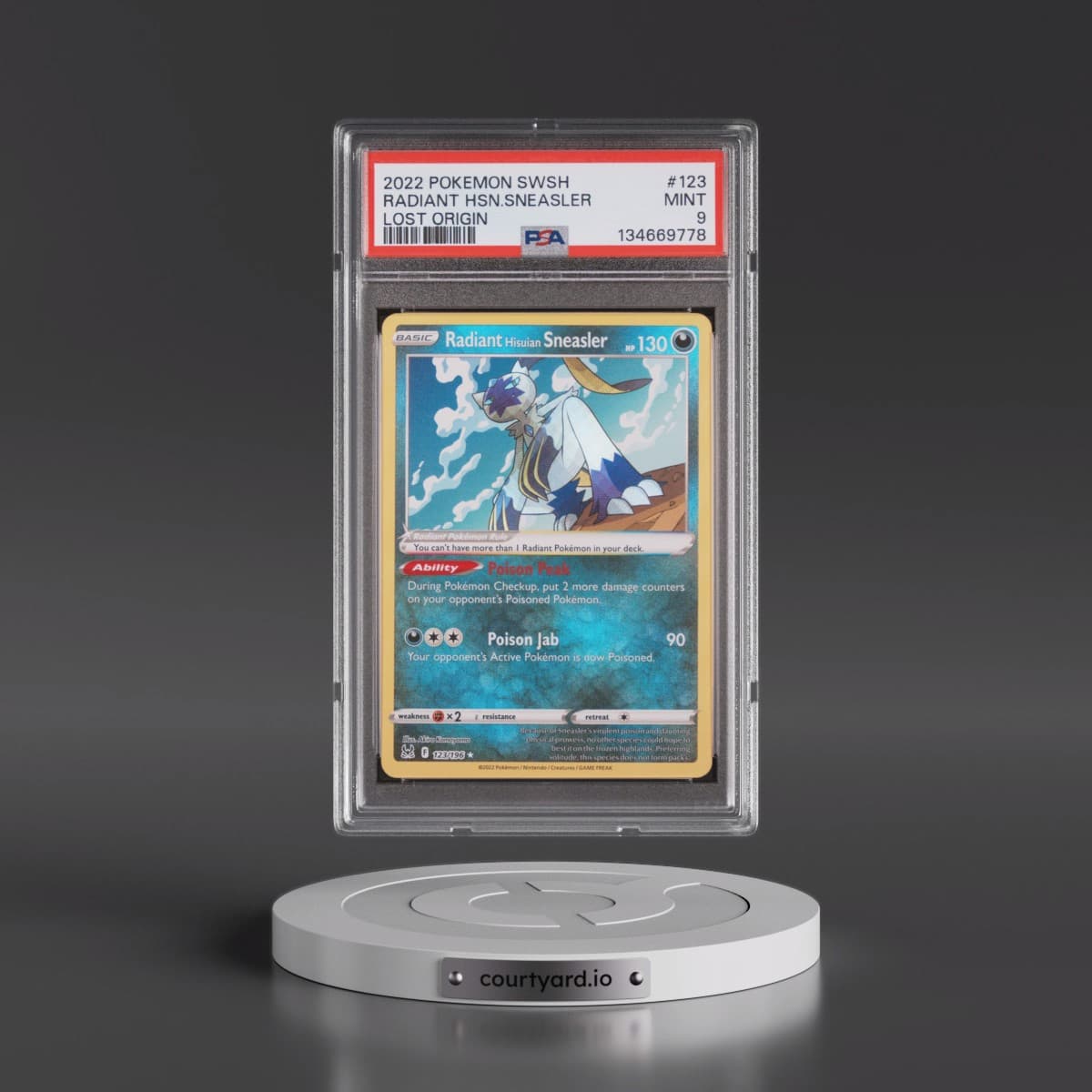 2022 Pokémon Sword & Shield Lost Origin #123 Radiant Hisuian Sneasler - Holo (PSA 9 MINT)
