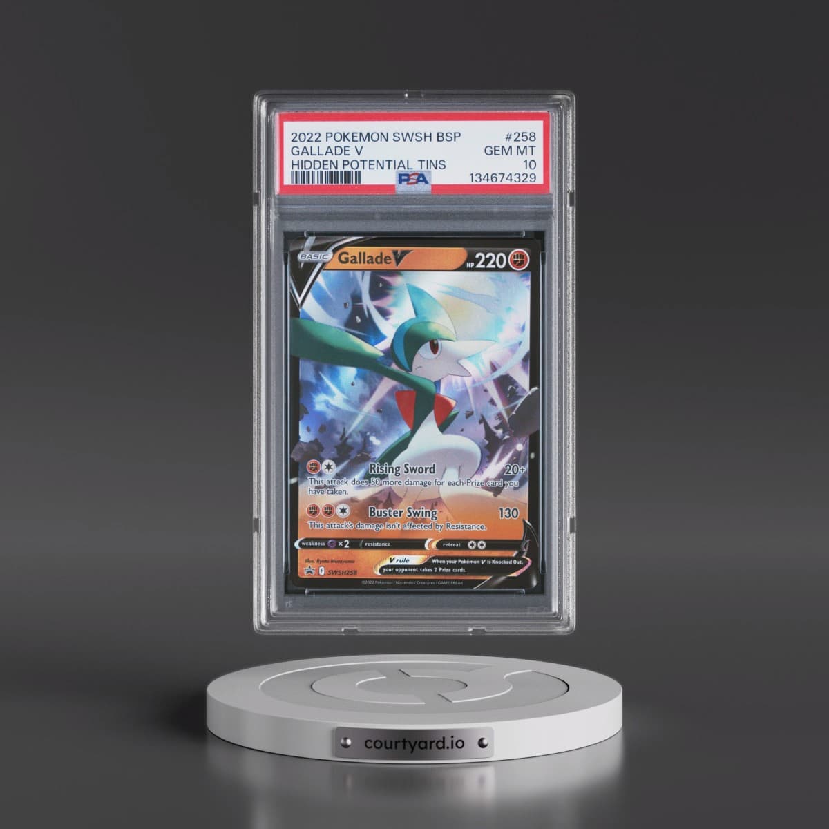 2022 Pokémon Swsh Black Star Promo #258 Gallade V - Holo Hidden Potential Tins (PSA 10 GEM MINT)