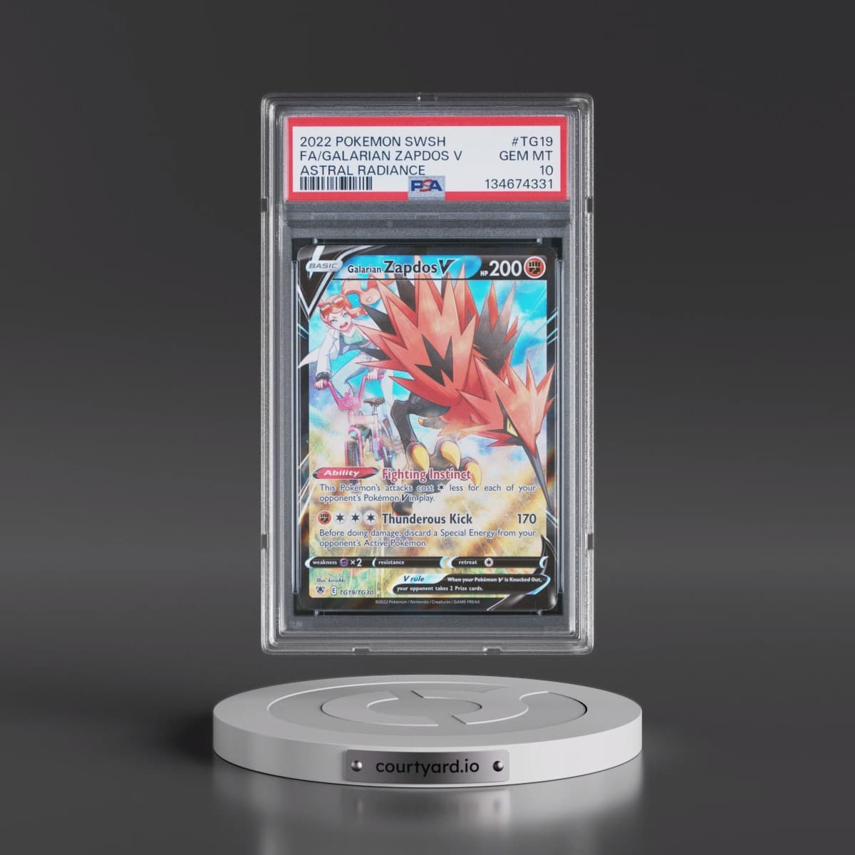 2022 Pokémon Sword & Shield Astral Radiance #TG19 Galarian Zapdos V - Holo Full Art (PSA 10 GEM MINT)