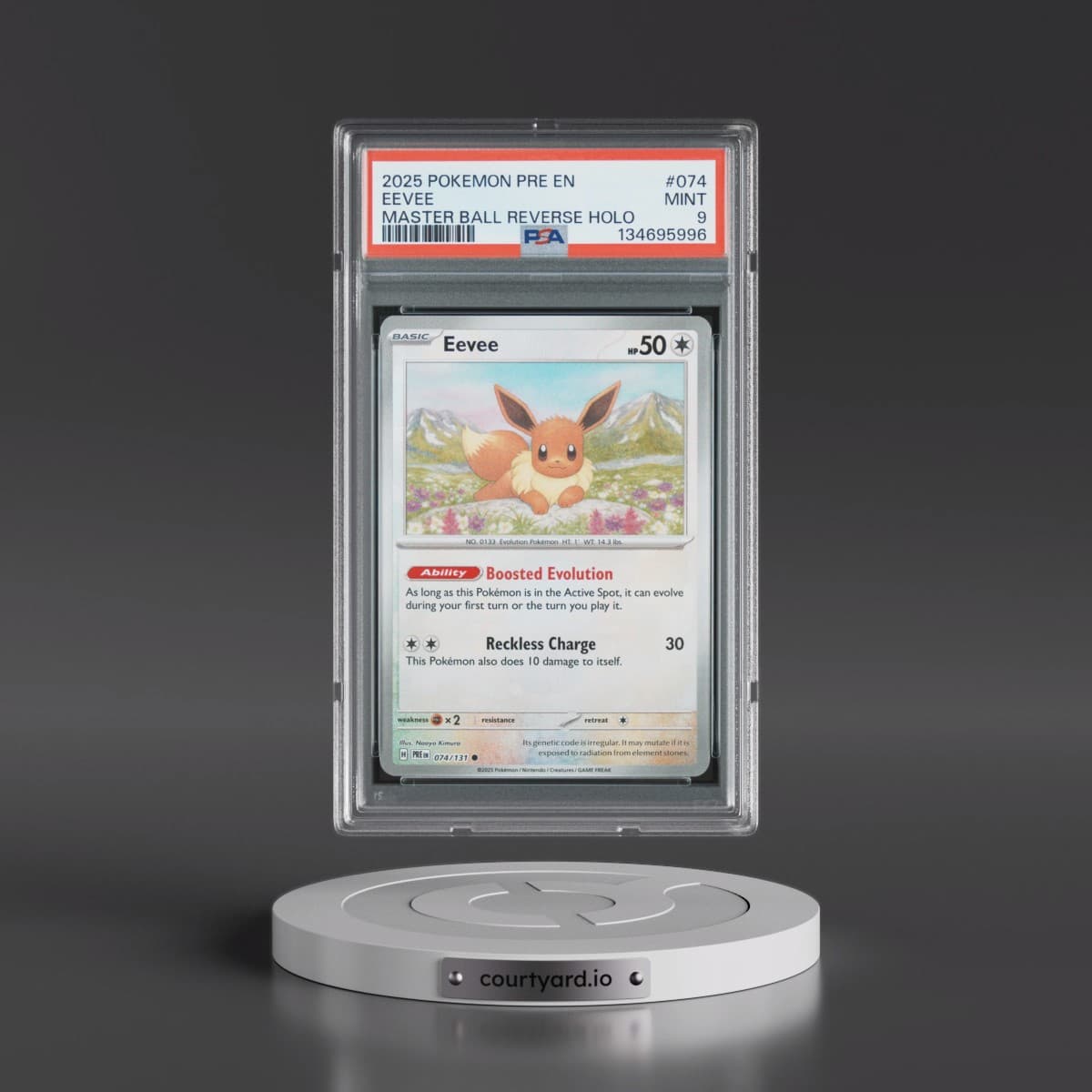 2025 Pokémon Pre EN-Prismatic Evolutions #074 Eevee - Reverse Holo Master Ball (PSA 9 MINT)