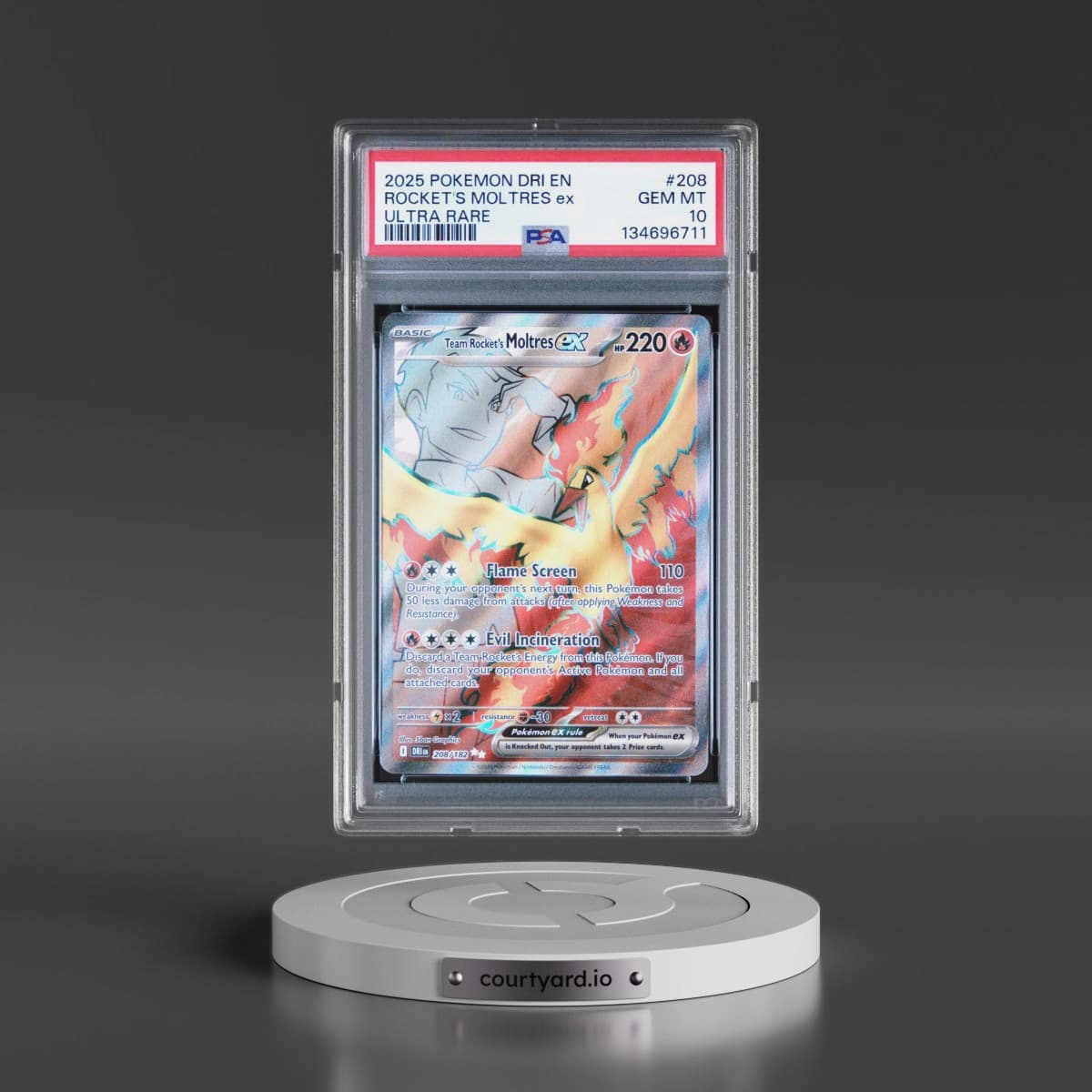 2025 Pokémon Dri EN-Destined Rivals #208 Team Rocket's Moltres EX - Holo Ultra Rare (PSA 10 GEM MINT)