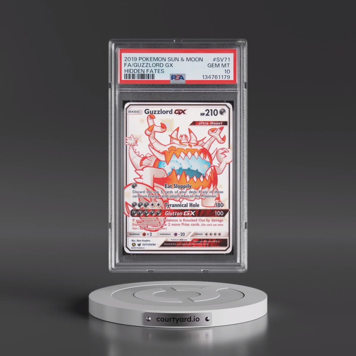 2019 Pokémon Sun & Moon Hidden Fates #SV71 Guzzlord GX - Holo Full Art (PSA 10 GEM MINT)