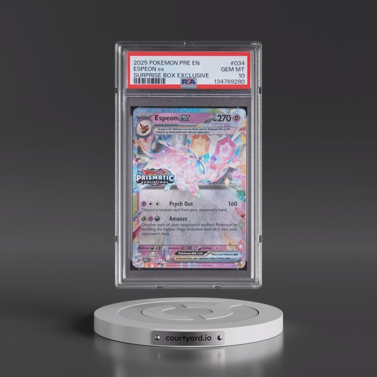 2025 Pokémon Pre EN-Prismatic Evolutions #034 Espeon EX - Holo Surprise Box Exclusive (PSA 10 GEM MINT)
