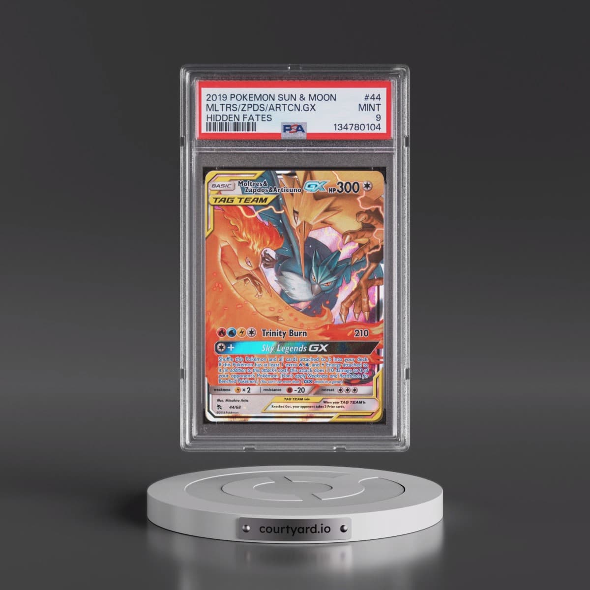 2019 Pokémon Sun & Moon Hidden Fates #44 Moltres & Zapdos & Articuno GX - Holo (PSA 9 MINT)