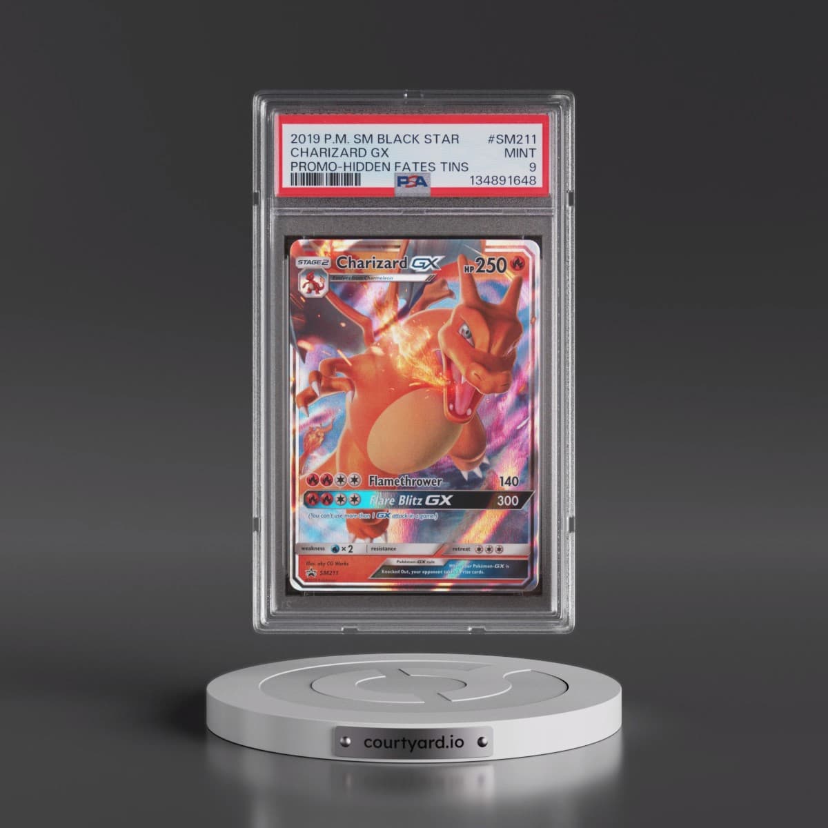 2019 Pokémon SM Black Star Promo #SM211 Charizard GX - Holo Hidden Fates Tins (PSA 9 MINT)
