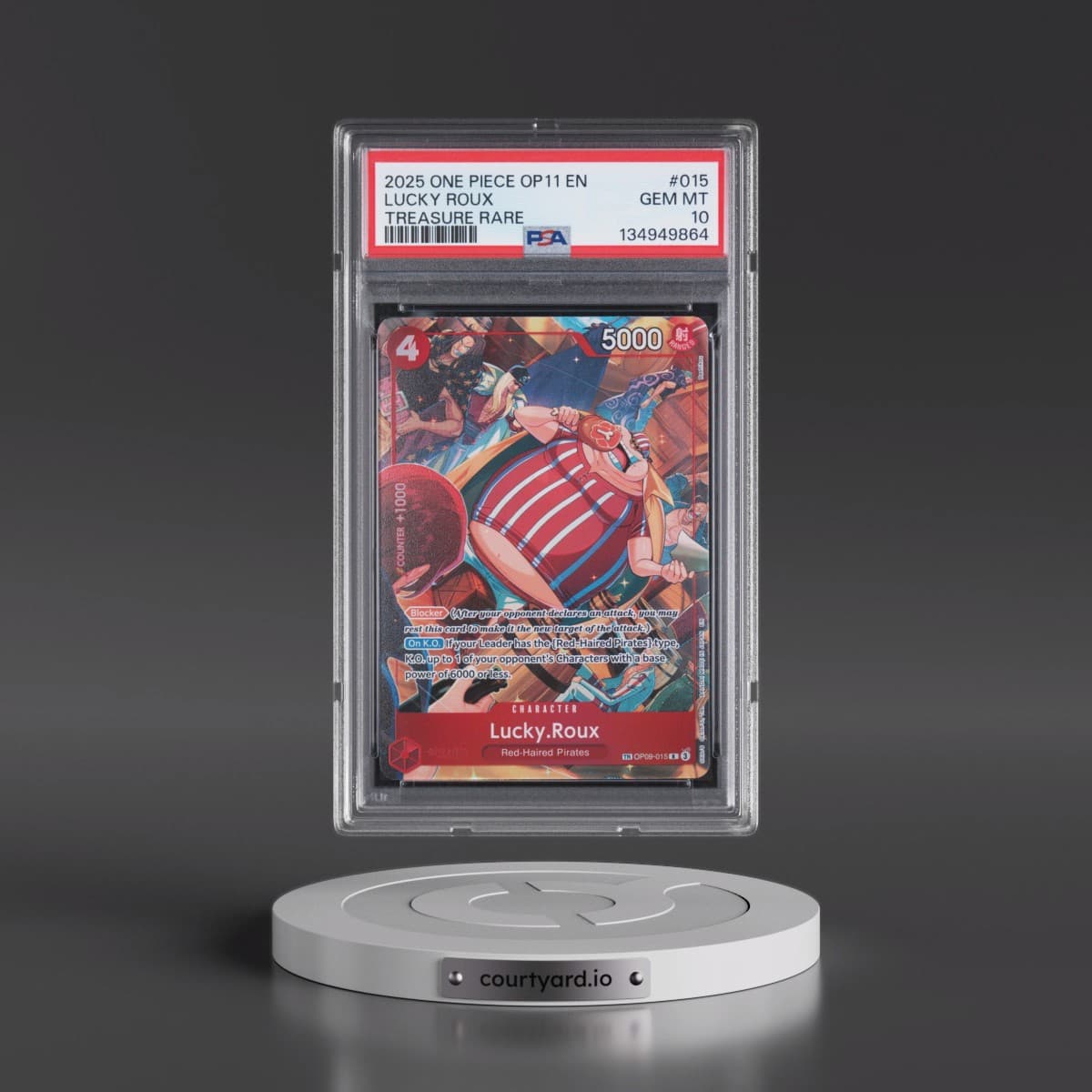 2025 One Piece OP11-A Fist of Divine Speed #015 Lucky Roux - Treasure Rare (PSA 10 GEM MINT)