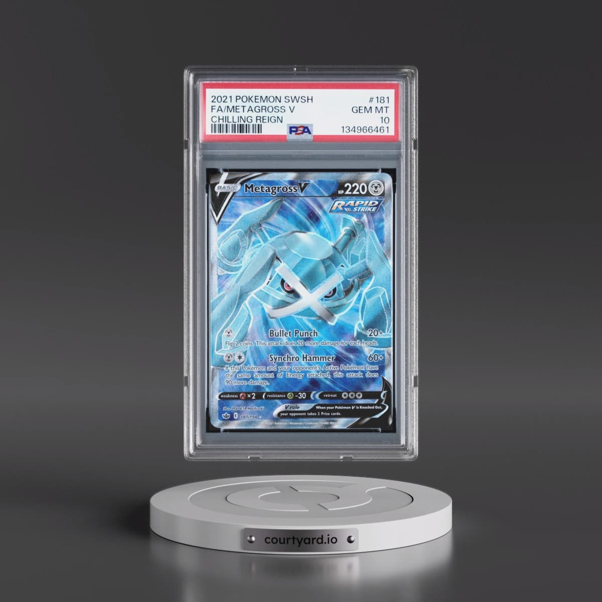 2021 Pokémon Sword & Shield Chilling Reign #181 Metagross V - Holo Full Art (PSA 10 GEM MINT)