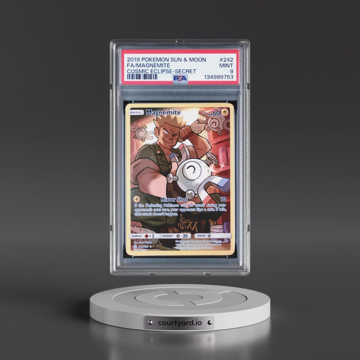2019 Pokémon Sun & Moon Cosmic Eclipse #242 Magnemite - Full Art Secret (PSA 9 MINT)