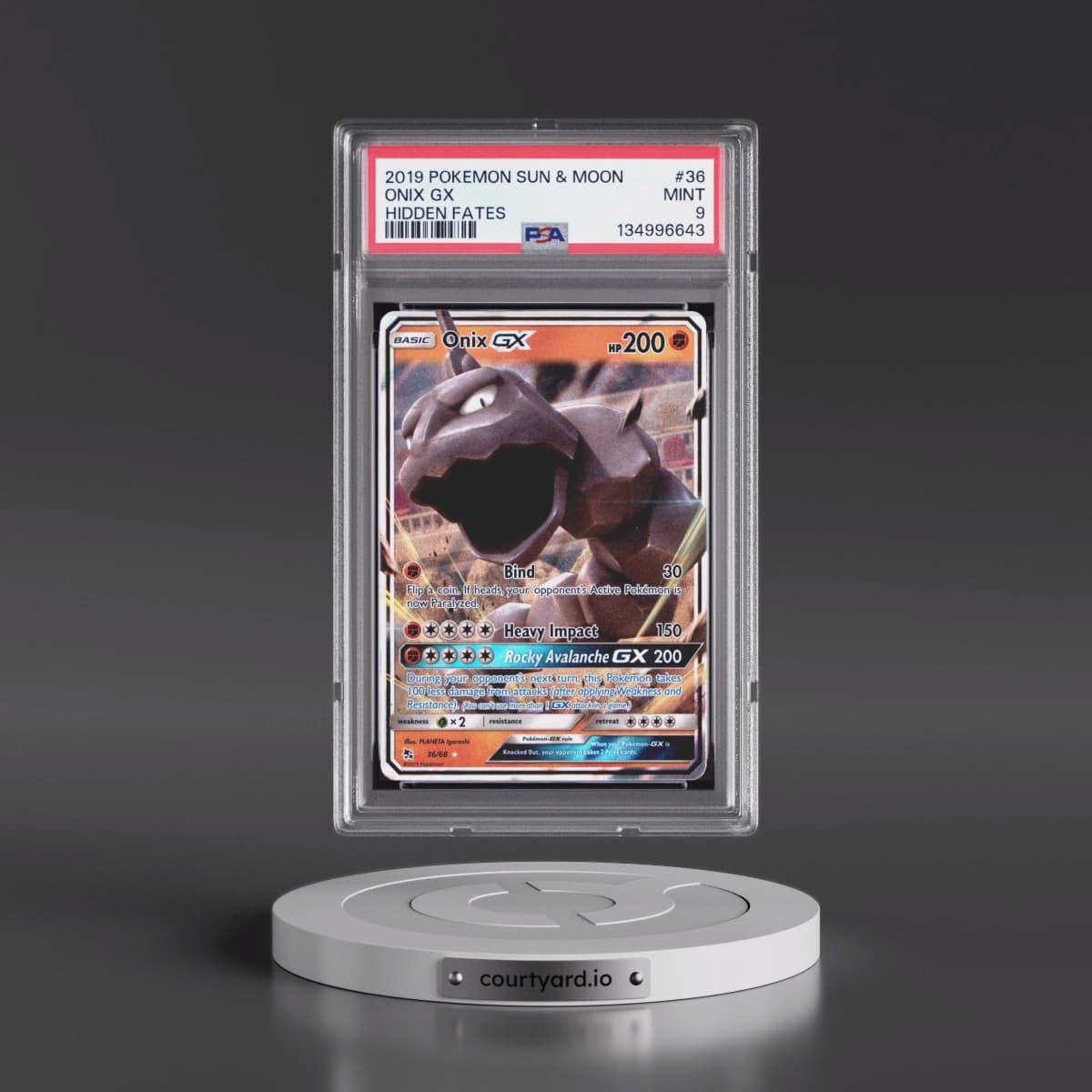 2019 Pokémon Sun & Moon Hidden Fates #36 Onix GX - Holo (PSA 9 MINT)