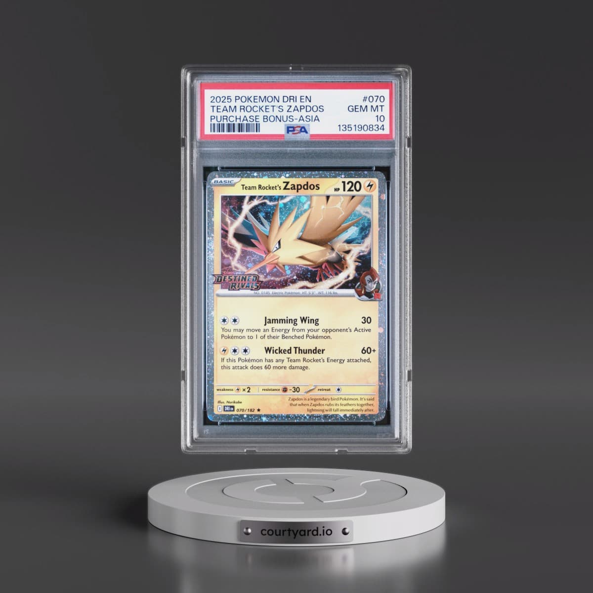 2025 Pokémon Dri EN-Destined Rivals #070 Team Rocket's Zapdos - Purchase Bonus-Asia (PSA 10 GEM MINT)