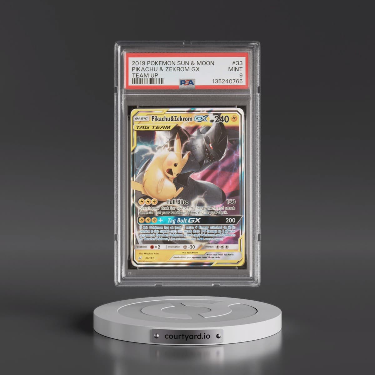 2019 Pokémon Sun & Moon Team Up #33 Pikachu & Zekrom GX - Holo (PSA 9 MINT)