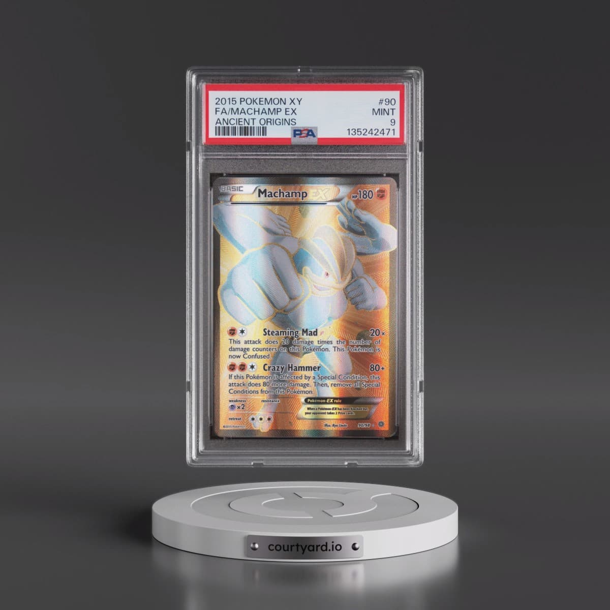 2015 Pokémon XY Ancient Origins #90 Machamp EX - Holo Full Art (PSA 9 MINT)