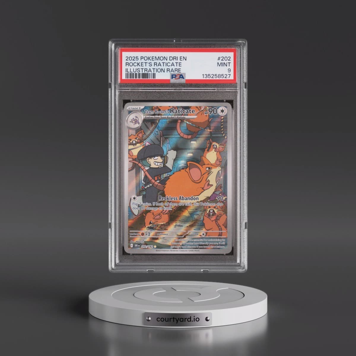 2025 Pokémon Dri EN-Destined Rivals #202 Team Rocket's Raticate - Illustration Rare (PSA 9 MINT)