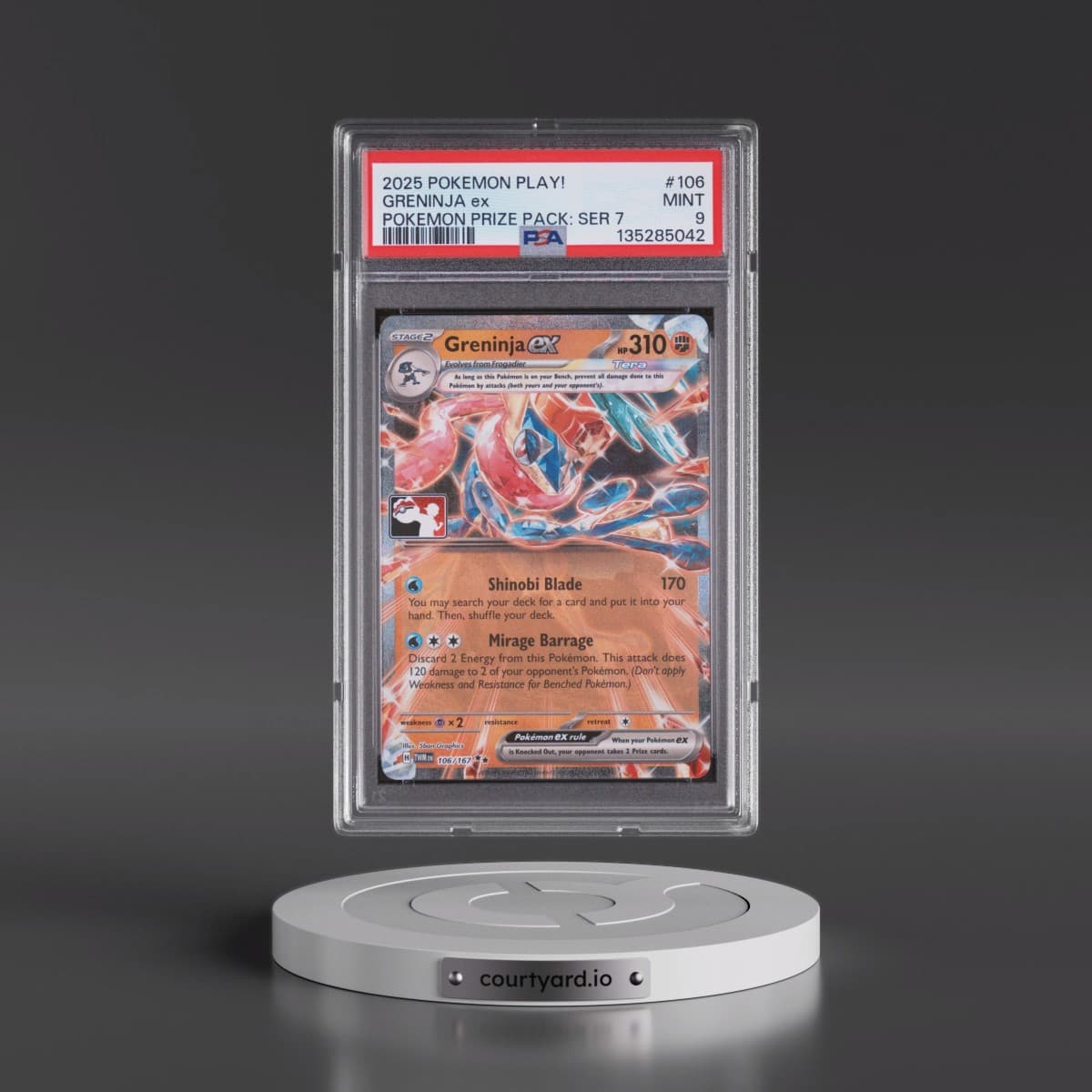 2025 Pokémon Play! Pokémon Prize Pack: Series 7 #106 Greninja EX - Holo (PSA 9 MINT)