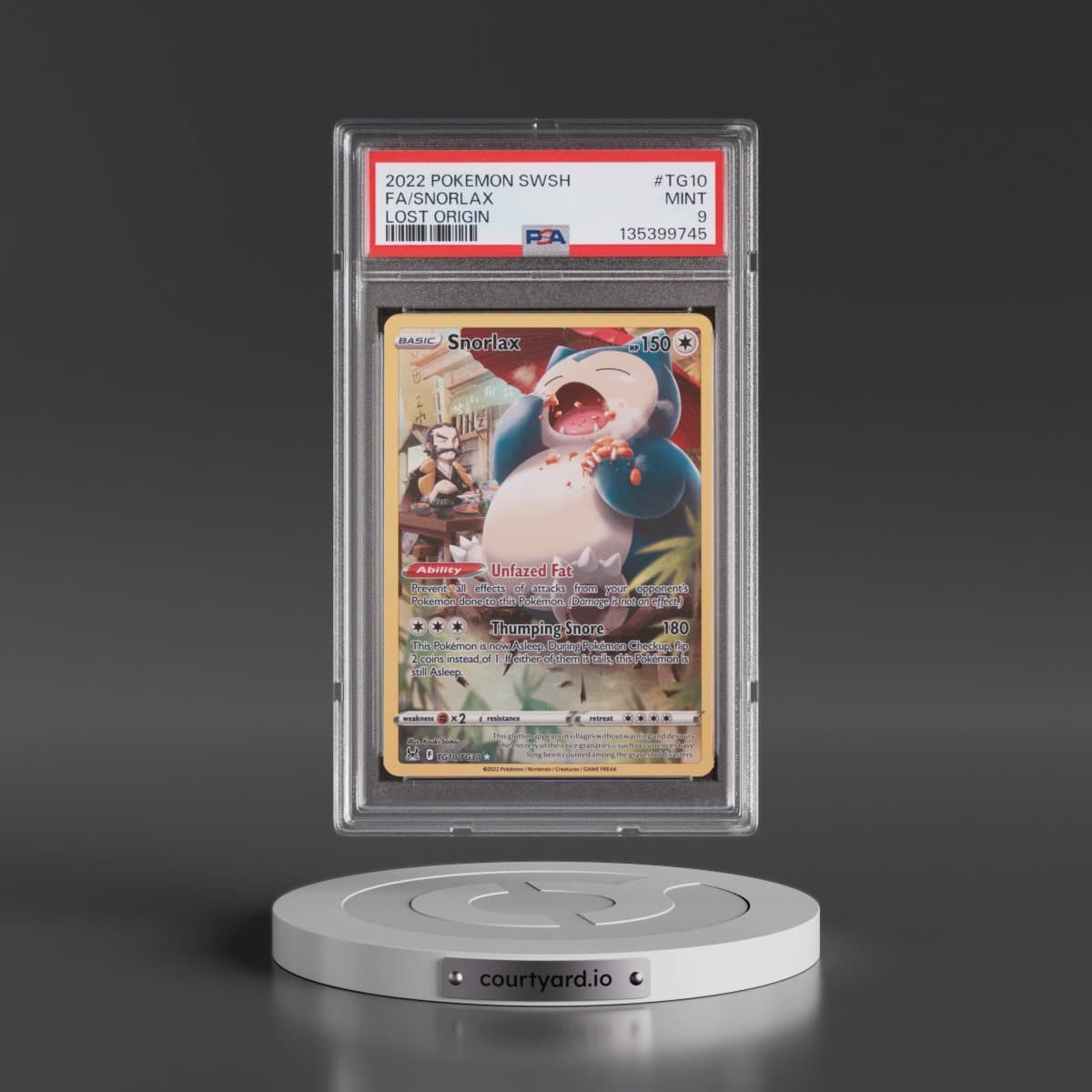 2022 Pokémon Sword & Shield Lost Origin #TG10 Snorlax - Full Art (PSA 9 MINT)