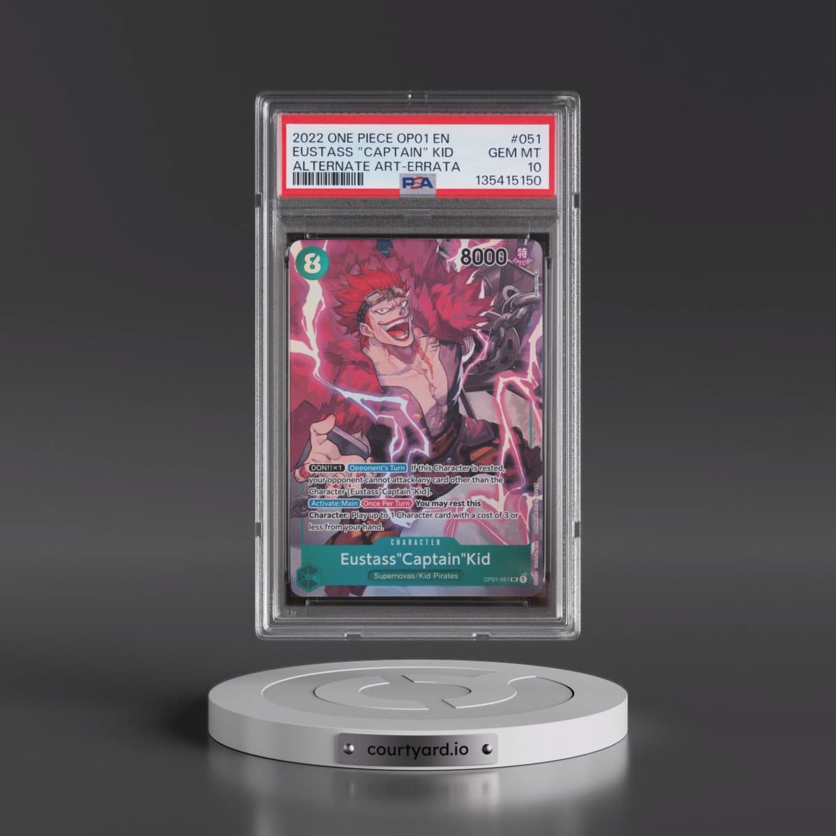 2022 One Piece OP01-Romance Dawn #051 Eustass "Captain" Kid - Alternate Art-Errata (PSA 10 GEM MINT)
