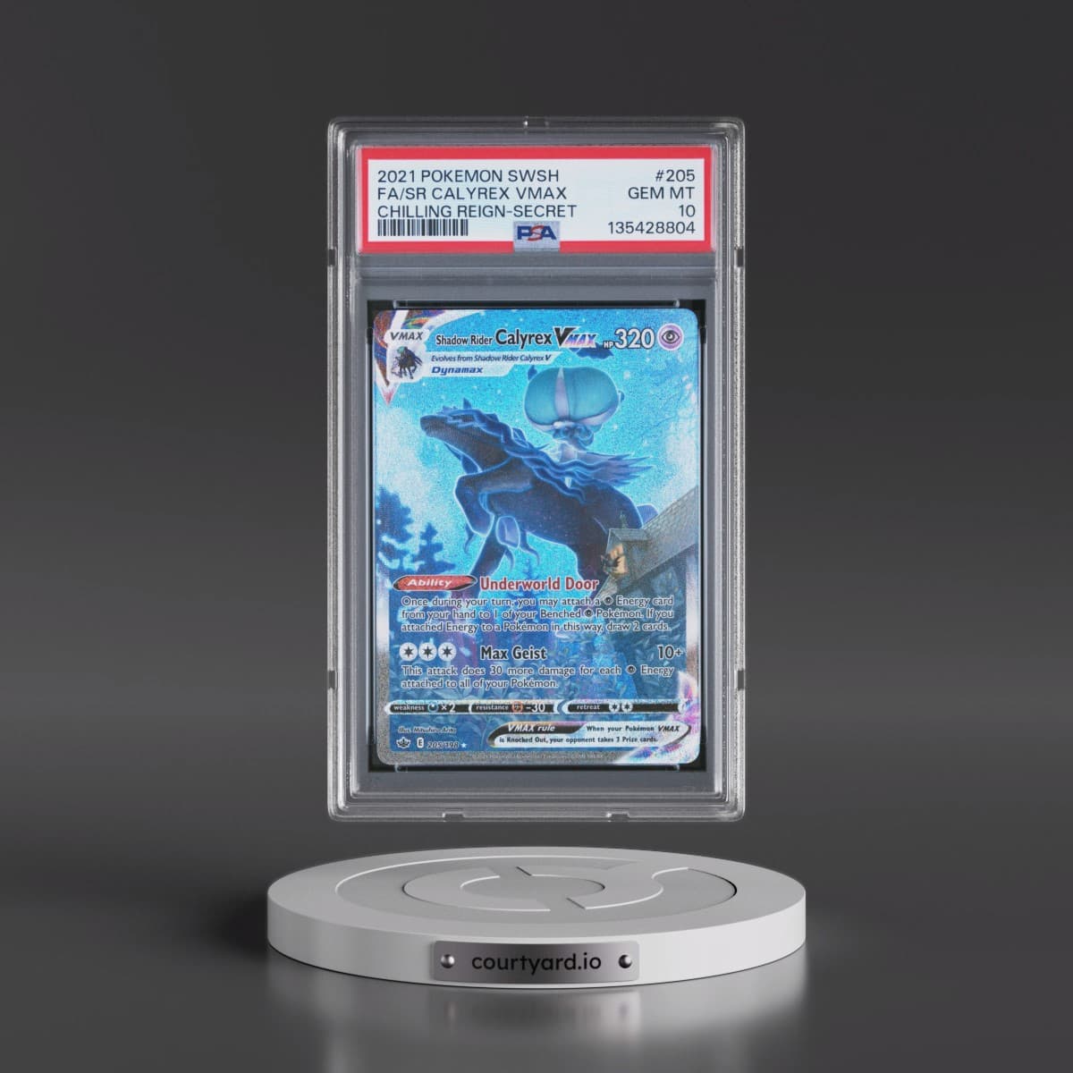 2021 Pokémon Sword & Shield Chilling Reign #205 Shadow Rider Calyrex Vmax - Full Art Secret (PSA 10 GEM MINT)