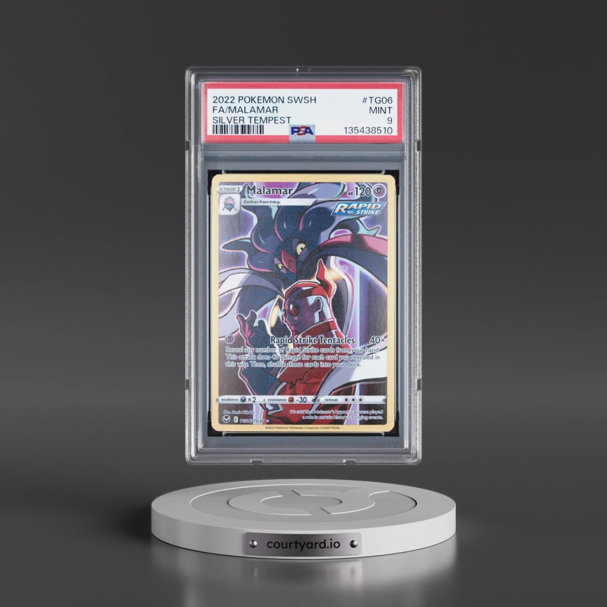2022 Pokémon Sword & Shield Silver Tempest #TG06 Malamar - Full Art (PSA 9 MINT)