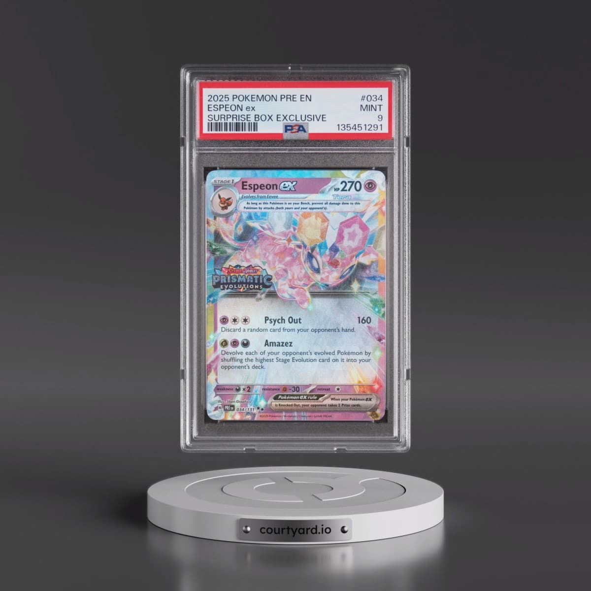 2025 Pokémon Pre EN-Prismatic Evolutions #034 Espeon EX - Holo Surprise Box Exclusive (PSA 9 MINT)