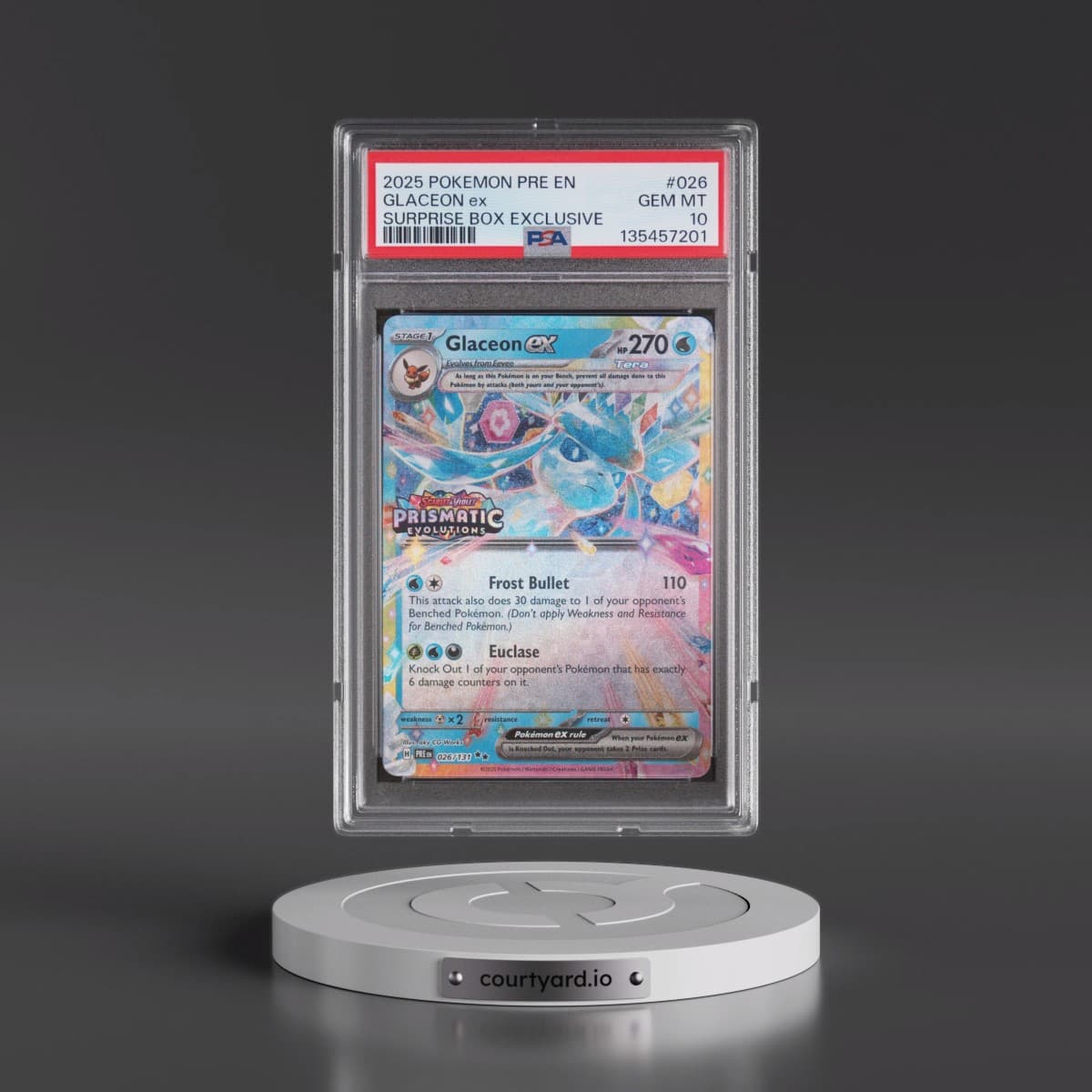 2025 Pokémon Pre EN-Prismatic Evolutions #026 Glaceon EX - Holo Surprise Box Exclusive (PSA 10 GEM MINT)
