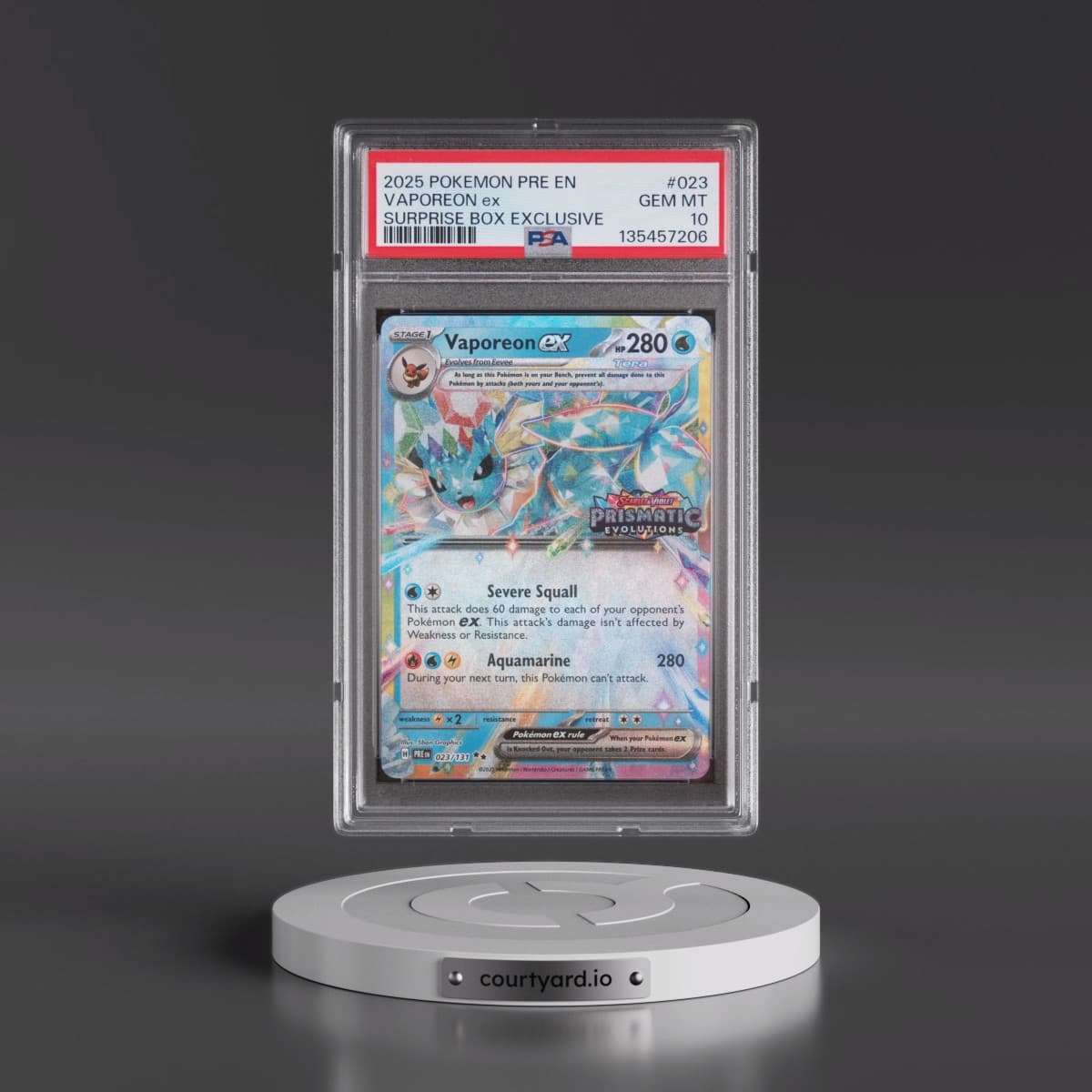 2025 Pokémon Pre EN-Prismatic Evolutions #023 Vaporeon EX - Holo Surprise Box Exclusive (PSA 10 GEM MINT)