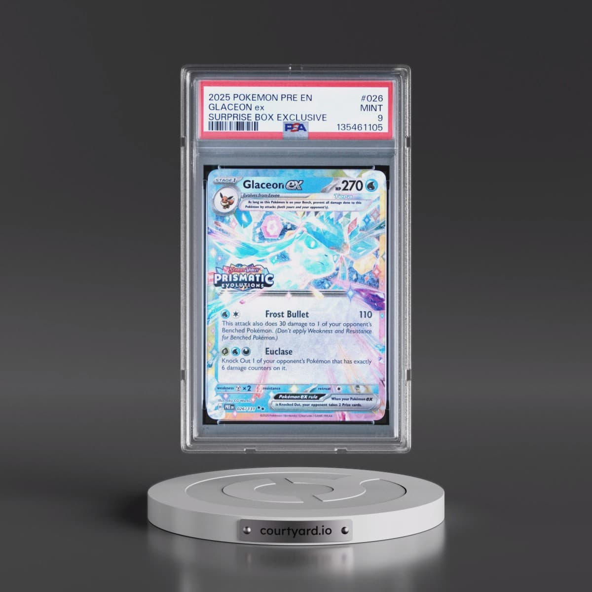2025 Pokémon Pre EN-Prismatic Evolutions #026 Glaceon EX - Holo Surprise Box Exclusive (PSA 9 MINT)