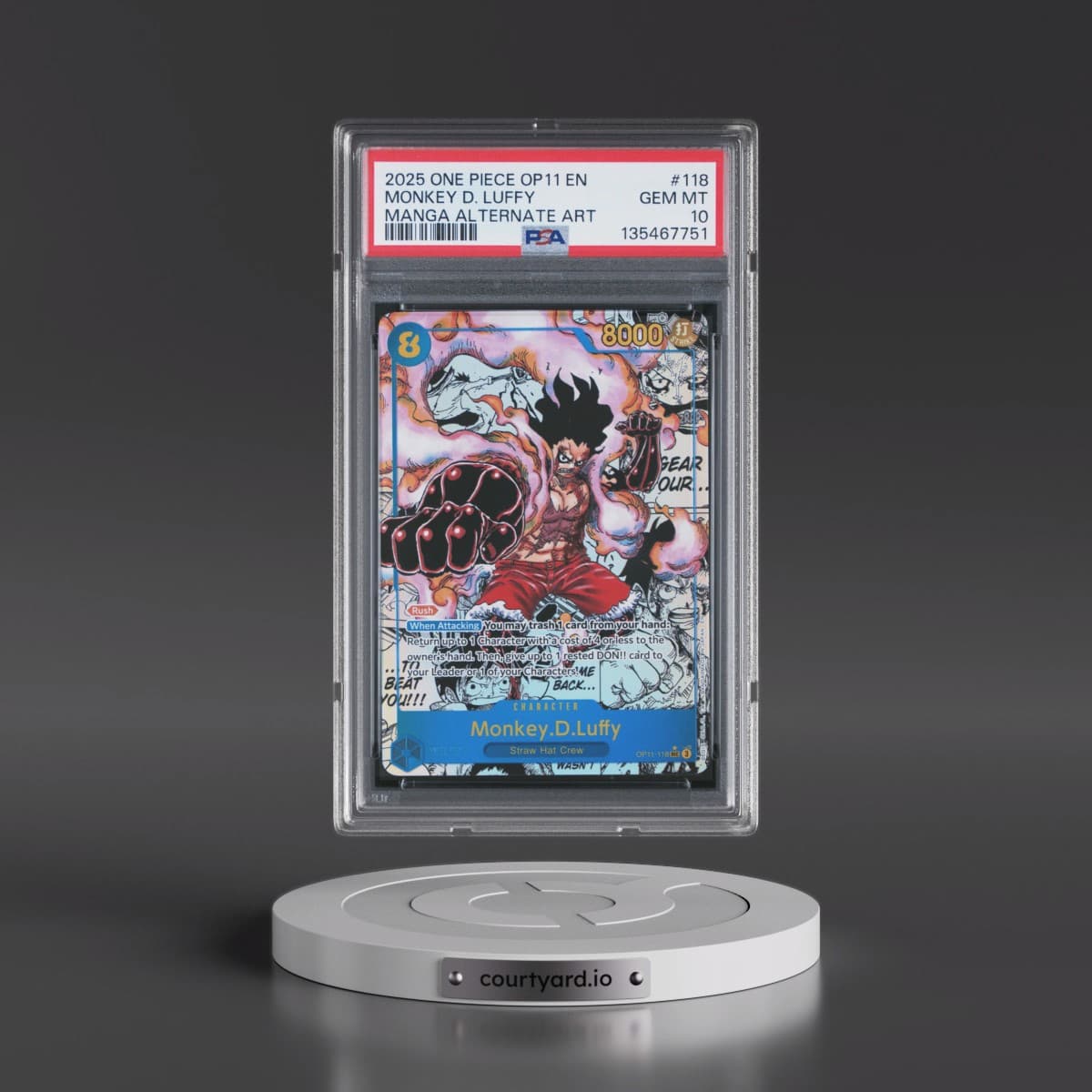 2025 One Piece OP11-A Fist of Divine Speed #118 Monkey D. Luffy - Manga Alternate Art (PSA 10 GEM MINT)
