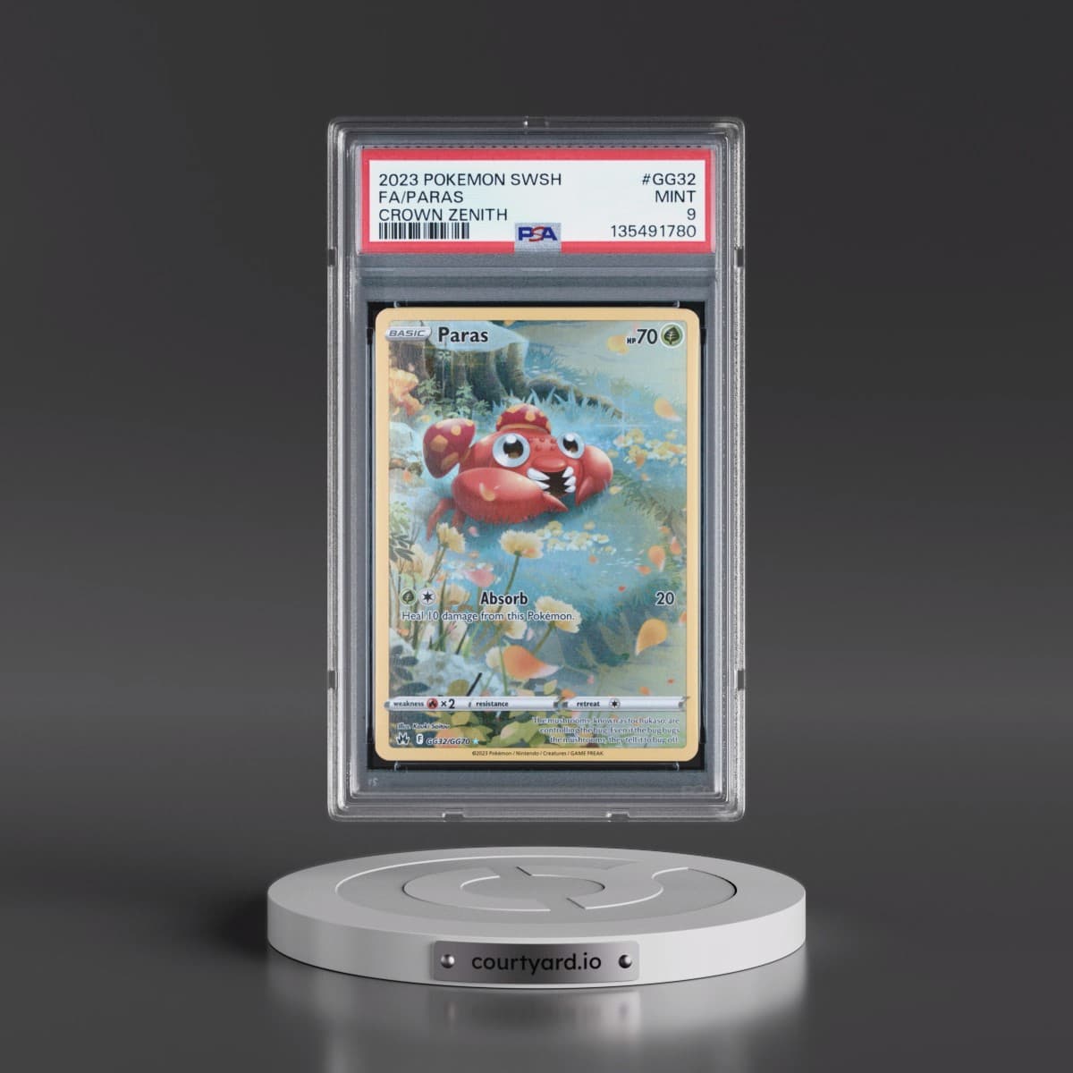 2023 Pokémon Sword and Shield Crown Zenith #GG32 Paras - Full Art (PSA 9 MINT)