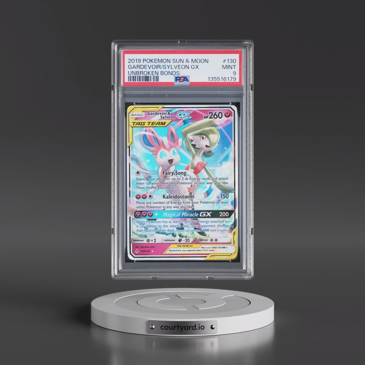 2019 Pokémon Sun & Moon Unbroken Bonds #130 Gardevoir & Sylveon GX - Holo (PSA 9 MINT)