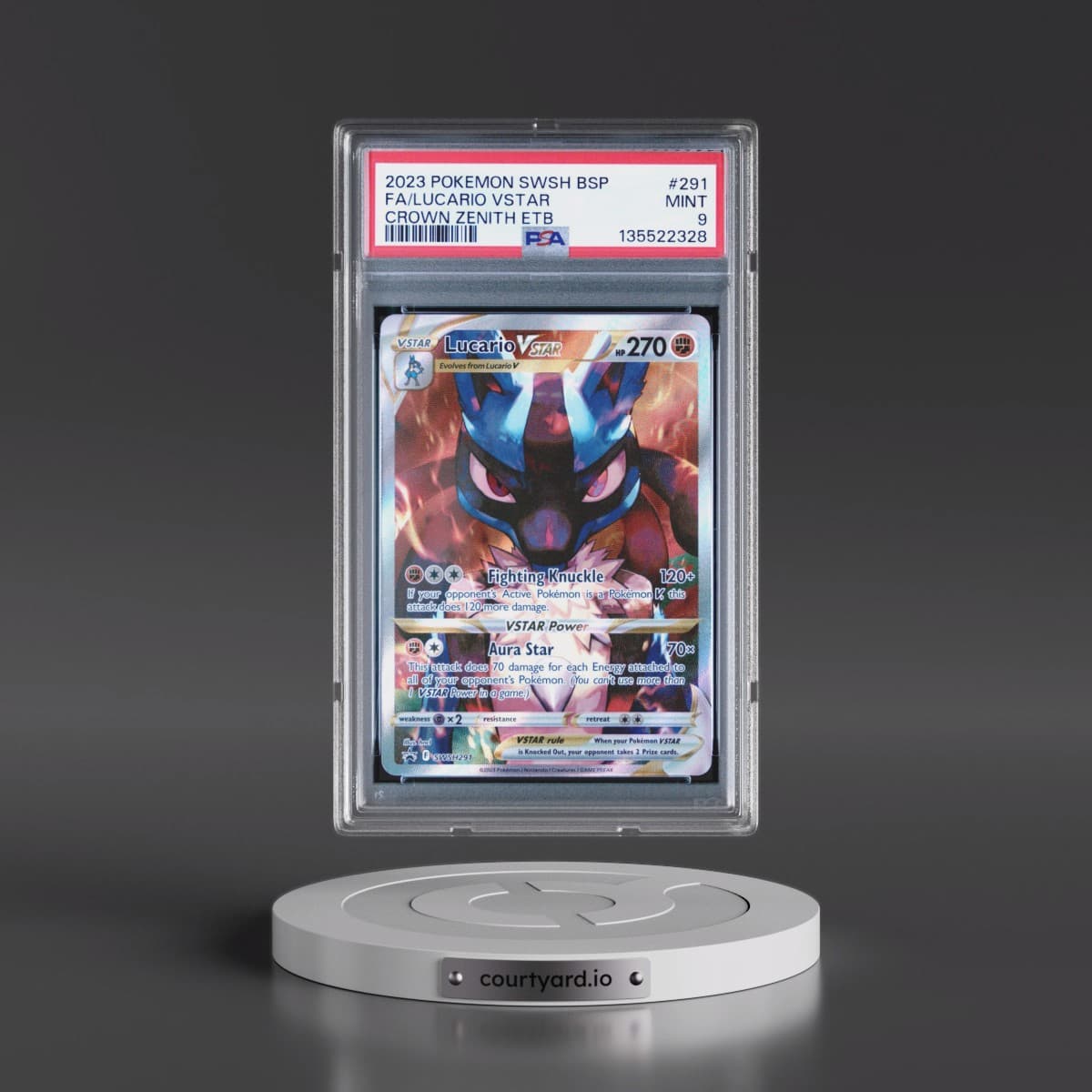 2023 Pokémon Swsh Black Star Promo #291 Lucario Vstar - Full Art Crown Zenith Elite Trainer Box (PSA 9 MINT)