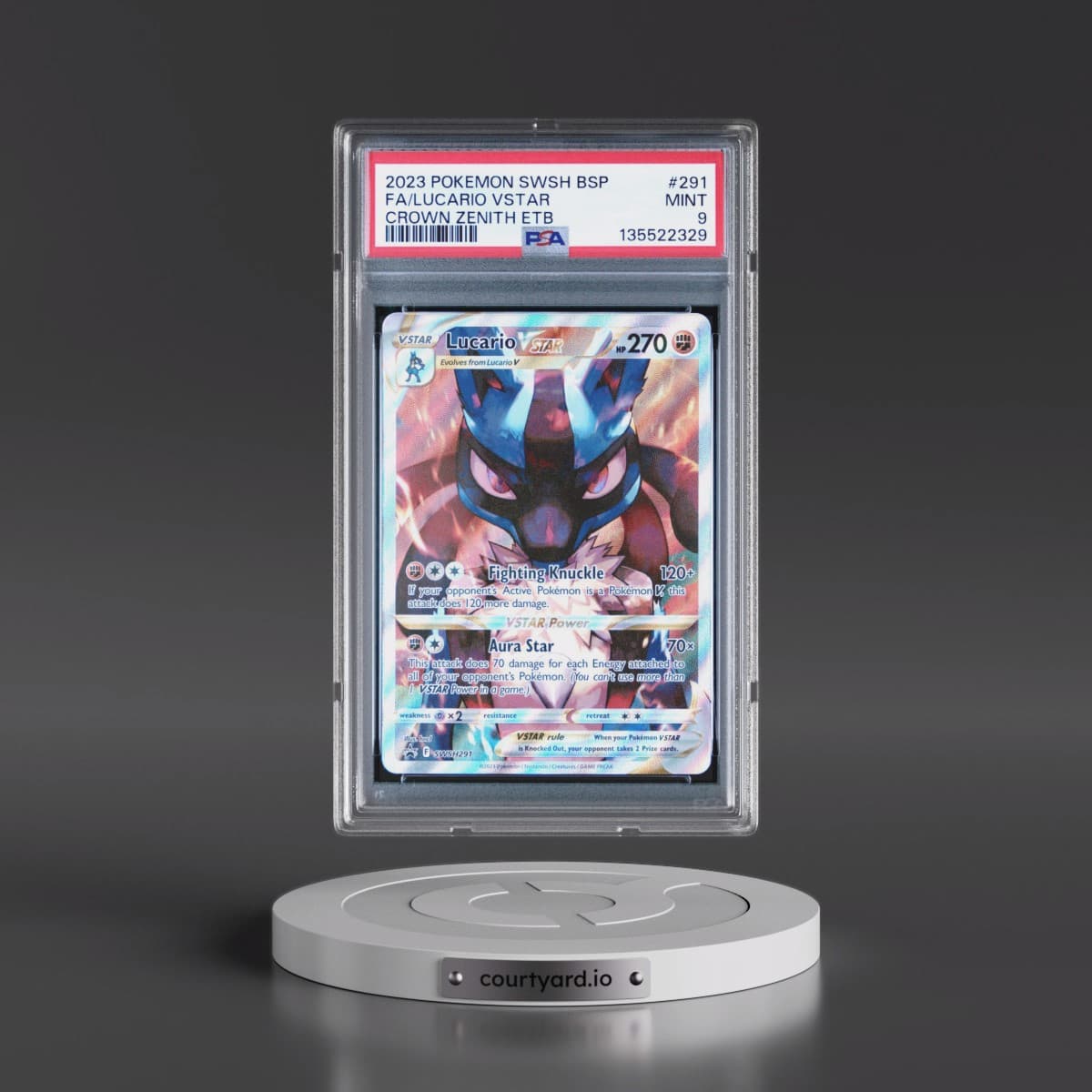2023 Pokémon Swsh Black Star Promo #291 Lucario Vstar - Full Art Crown Zenith Elite Trainer Box (PSA 9 MINT)