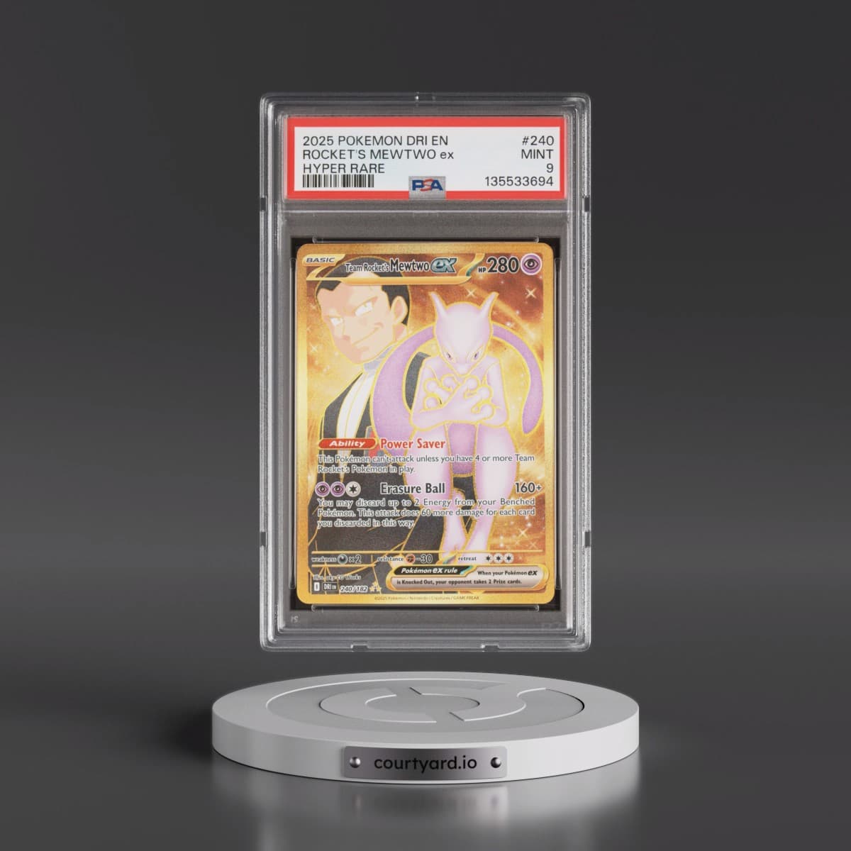 2025 Pokémon Dri EN-Destined Rivals #240 Team Rocket's Mewtwo EX - Holo Hyper Rare (PSA 9 MINT)