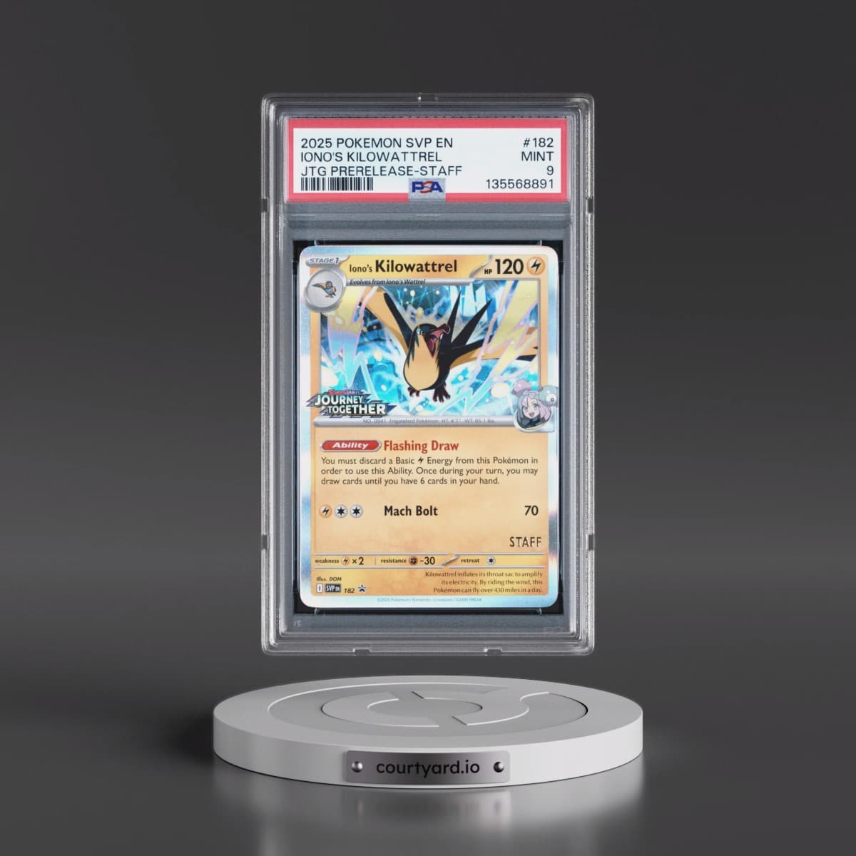 2025 Pokémon Svp EN-SV Black Star Promo #182 Iono's Kilowattrel - Journey Together Prerelease-Staff (PSA 9 MINT)