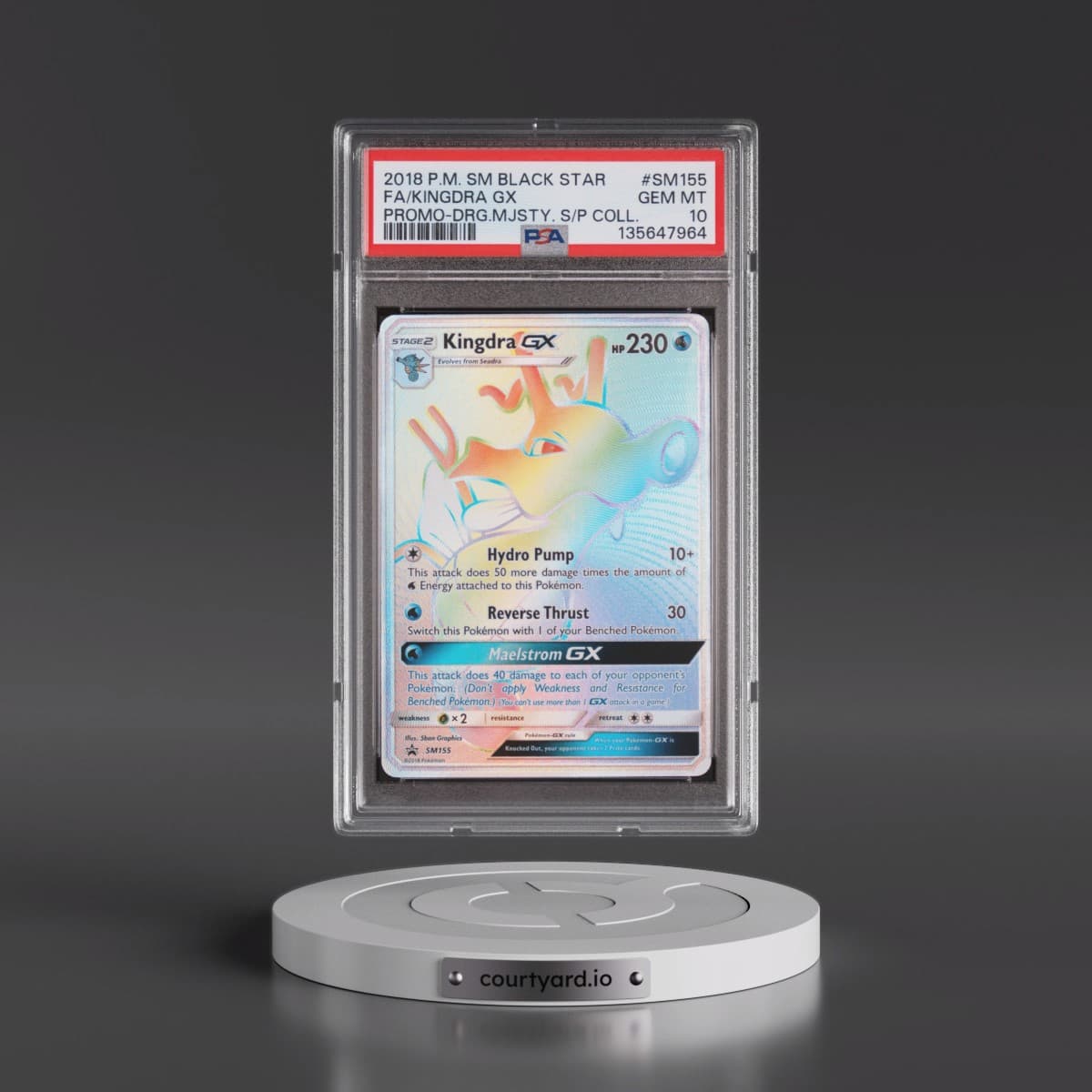 2018 Pokémon SM Black Star Promo #SM155 Kingdra GX - Holo Full Art Dragon Majesty Super-Premium Collection (PSA 10 GEM MINT)