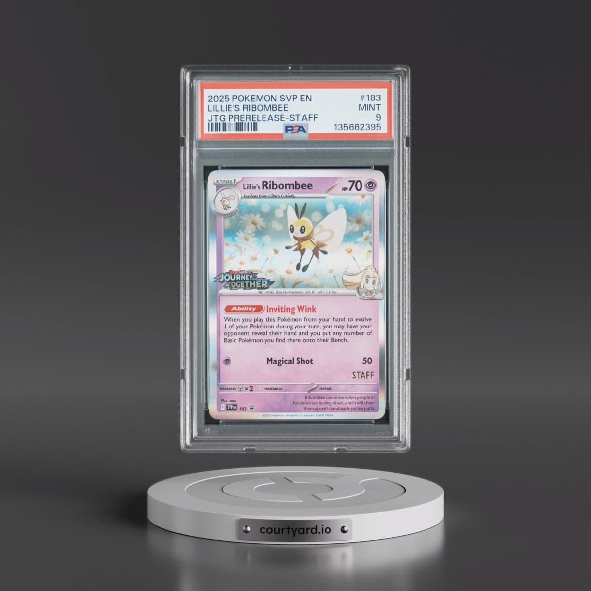 2025 Pokémon Svp EN-SV Black Star Promo #183 Lillie's Ribombee - Journey Together Prerelease-Staff (PSA 9 MINT)