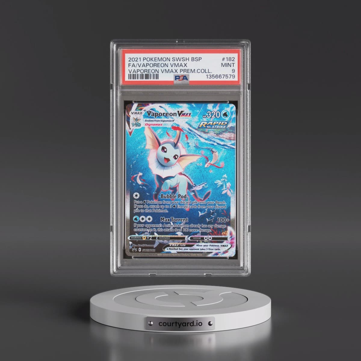2021 Pokémon Swsh Black Star Promo #182 Vaporeon Vmax - Full Art Vaporeon Vmax Premium Collection (PSA 9 MINT)