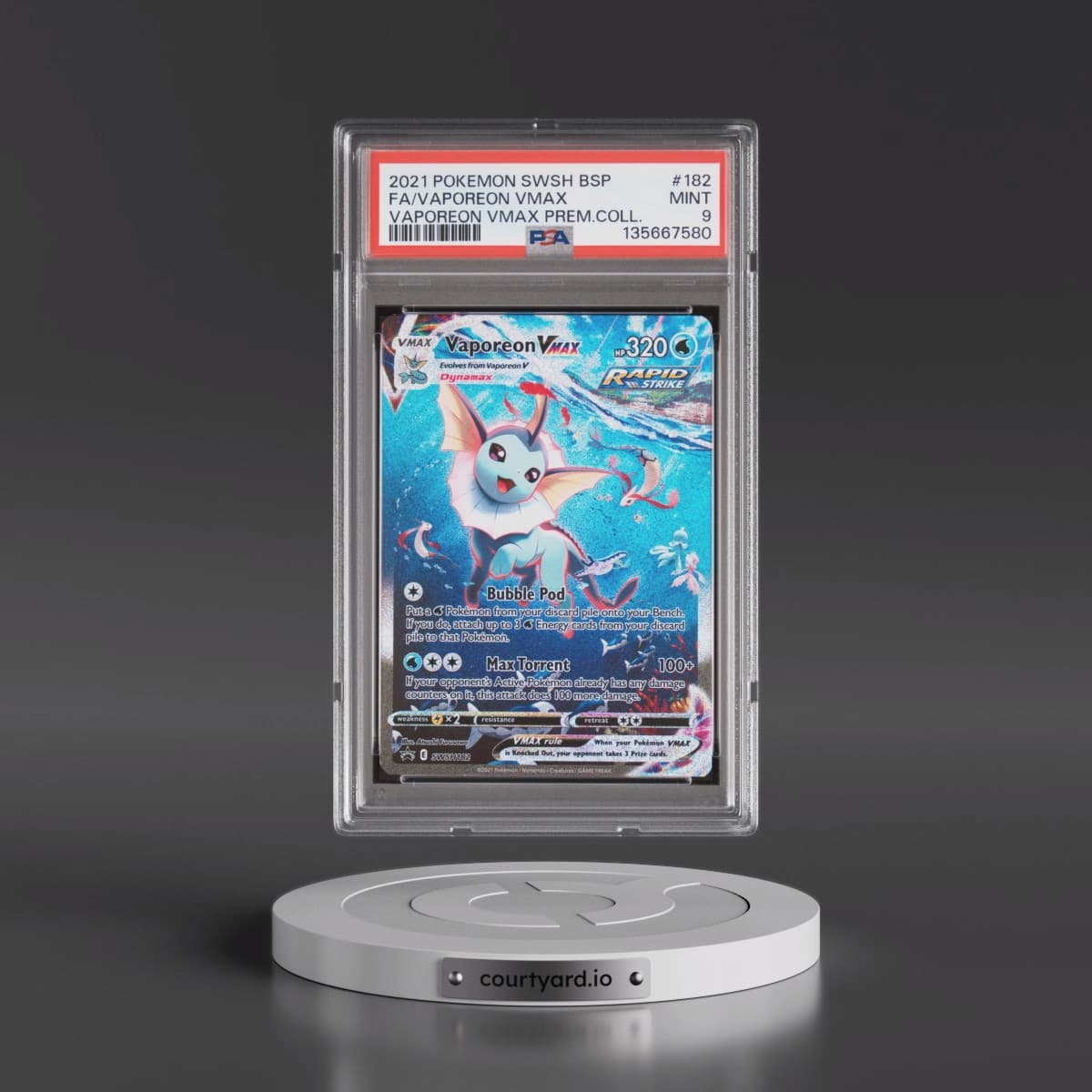 2021 Pokémon Swsh Black Star Promo #182 Vaporeon Vmax - Full Art Vaporeon Vmax Premium Collection (PSA 9 MINT)