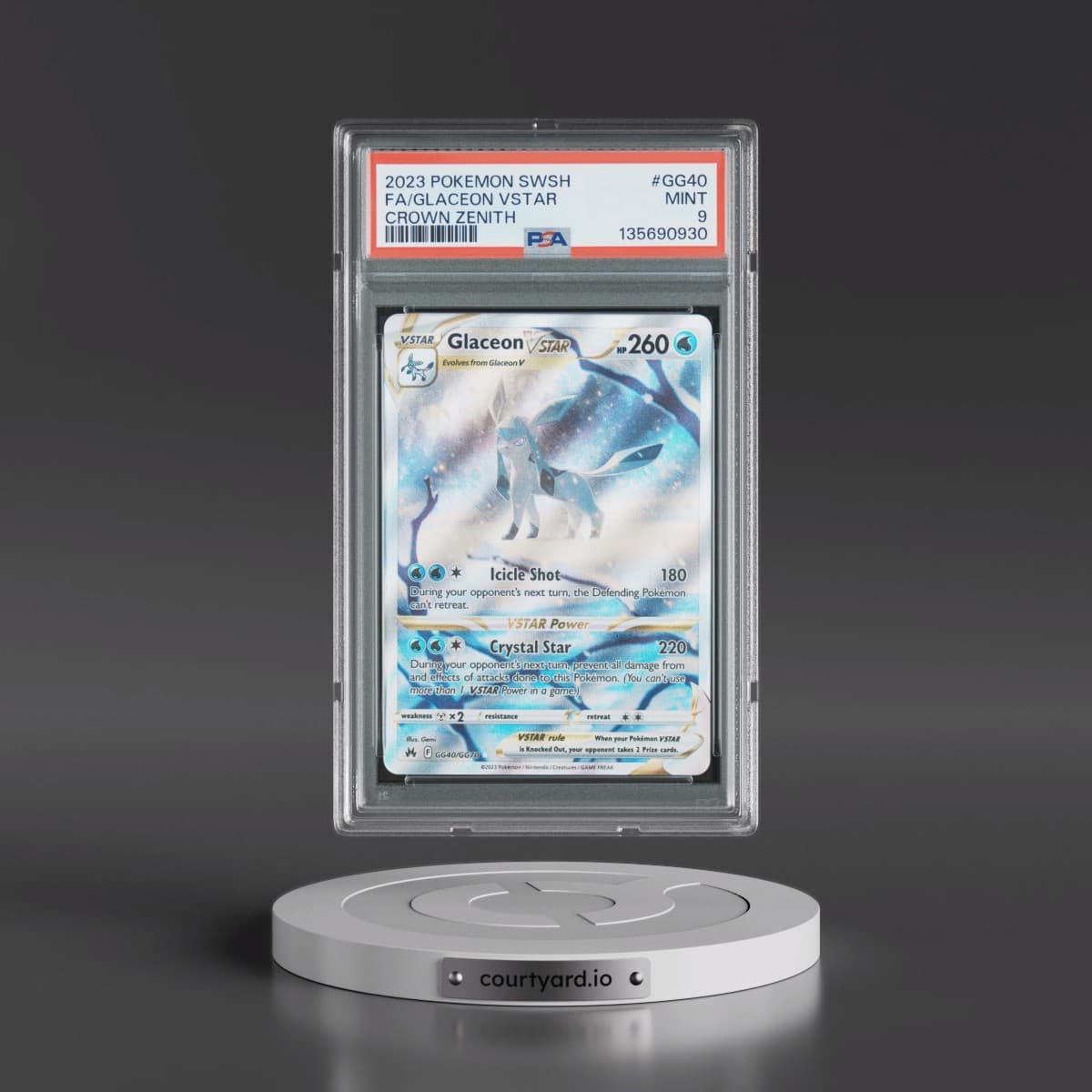 2023 Pokémon Sword and Shield Crown Zenith #GG40 Glaceon Vstar - Full Art (PSA 9 MINT)