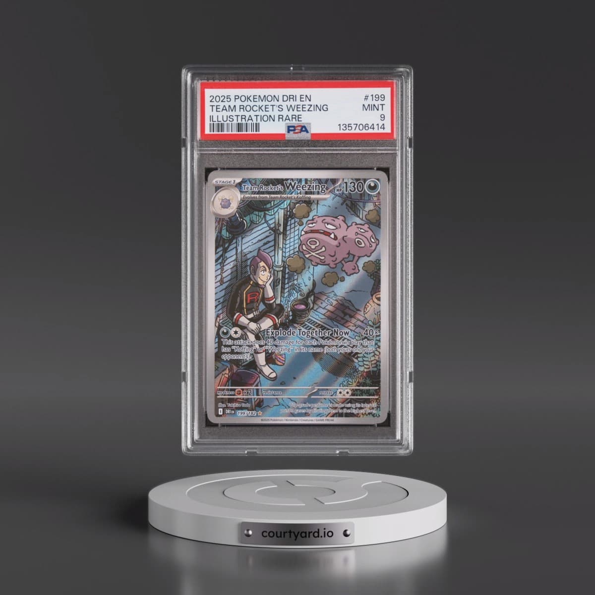 2025 Pokémon Dri EN-Destined Rivals #199 Team Rocket's Weezing - Illustration Rare (PSA 9 MINT)