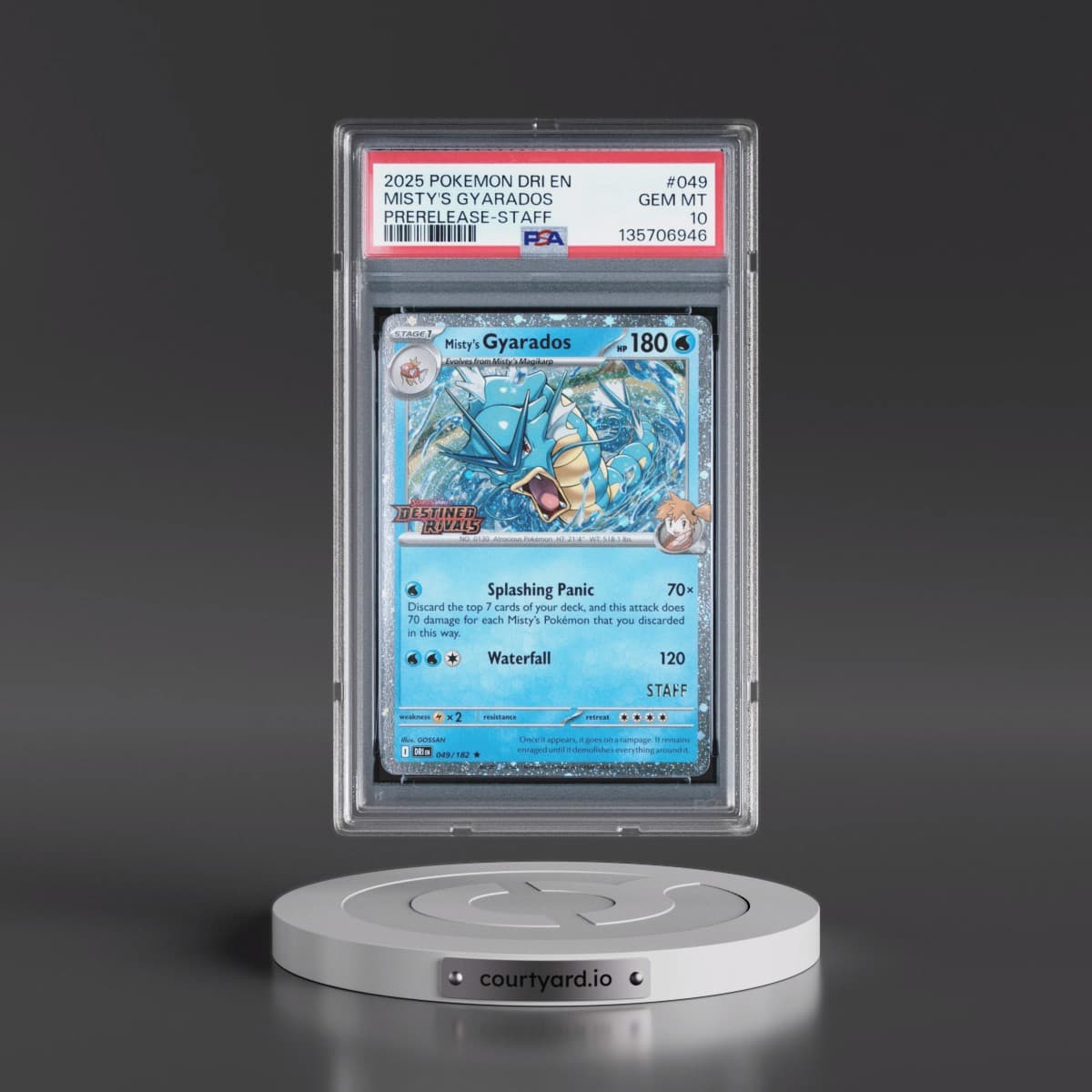 2025 Pokémon Dri EN-Destined Rivals #049 Misty's Gyarados - Prerelease-Staff (PSA 10 GEM MINT)