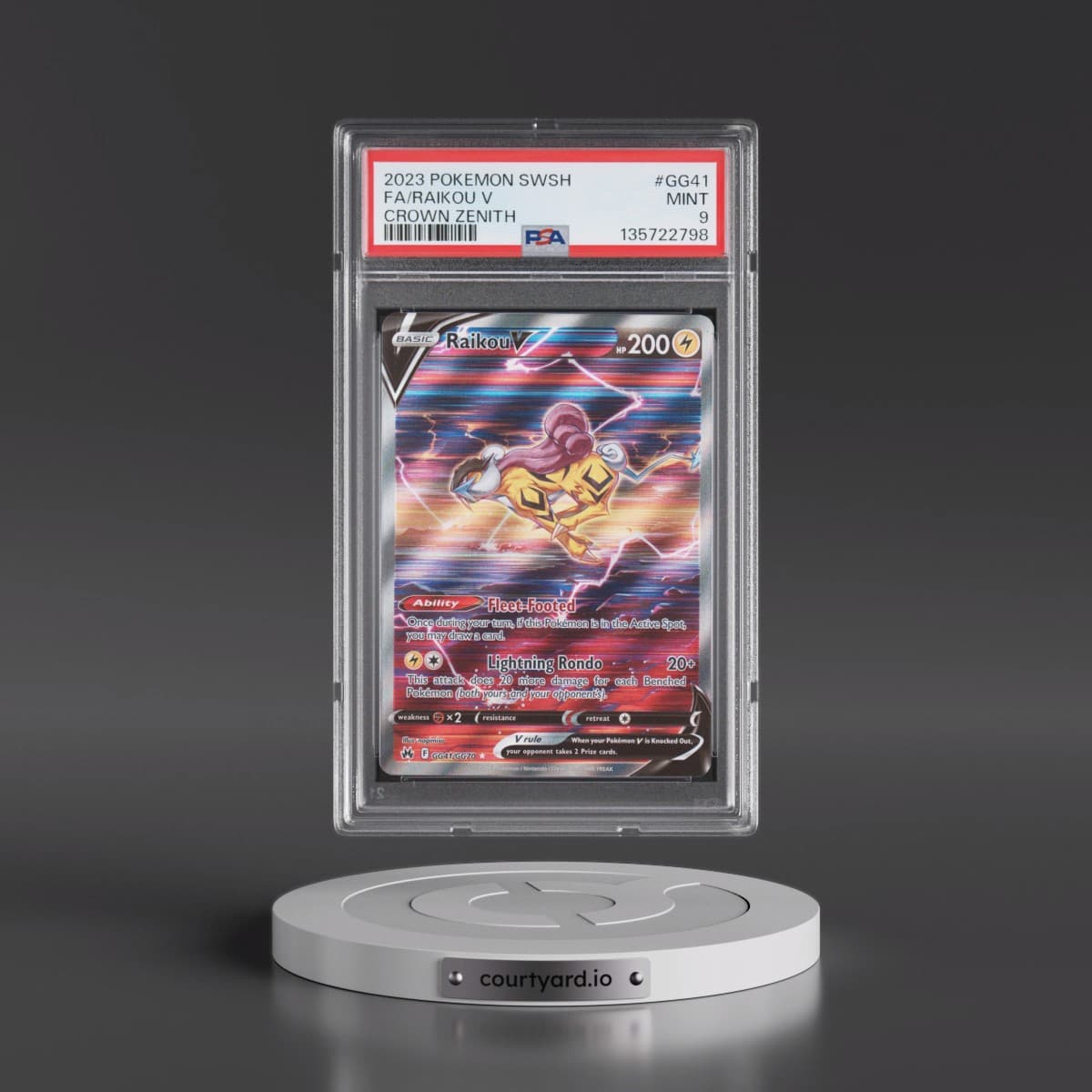 2023 Pokémon Sword and Shield Crown Zenith #GG41 Raikou V - Holo Full Art (PSA 9 MINT)